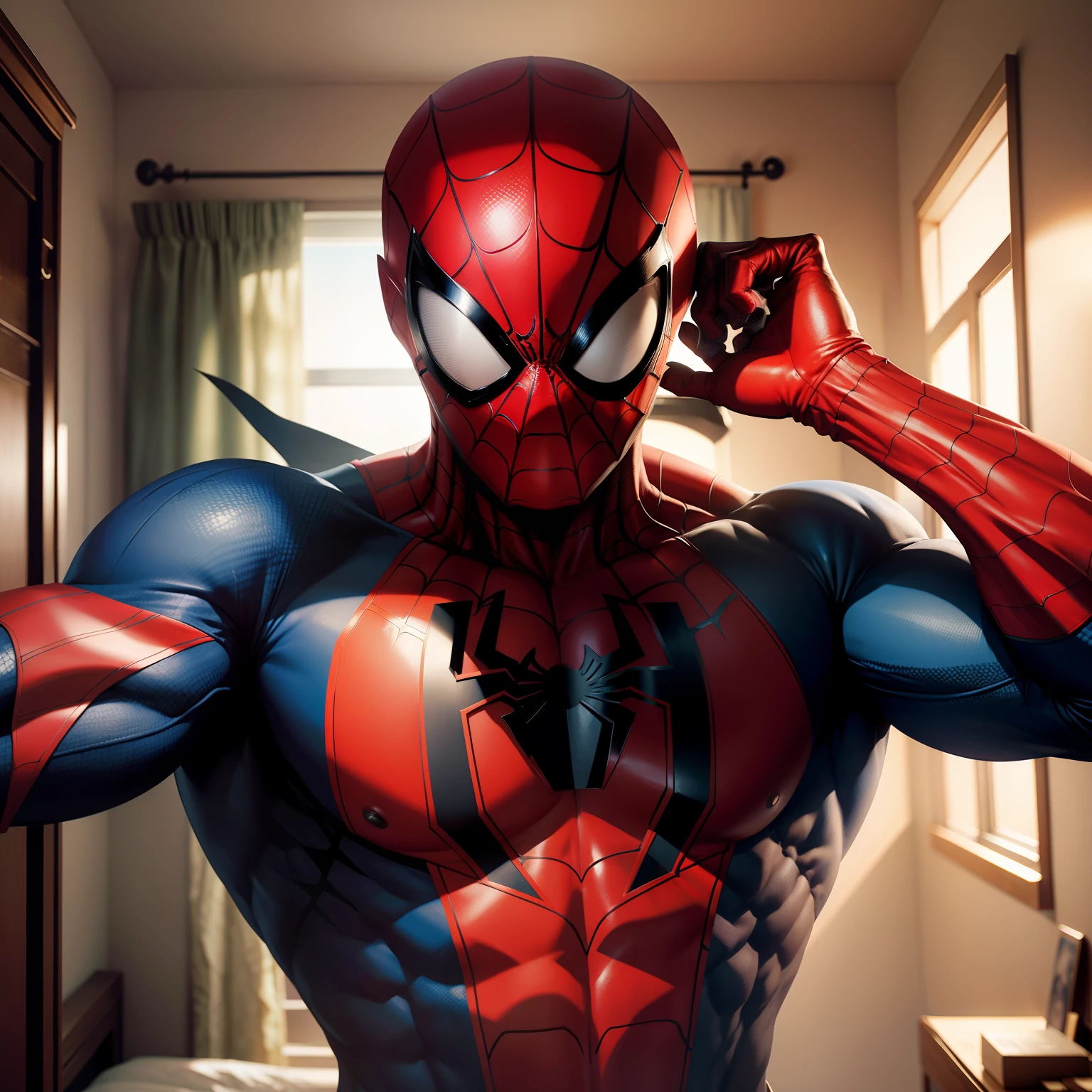 Spidey,Wear a mask on your head,Shirtless,Abs