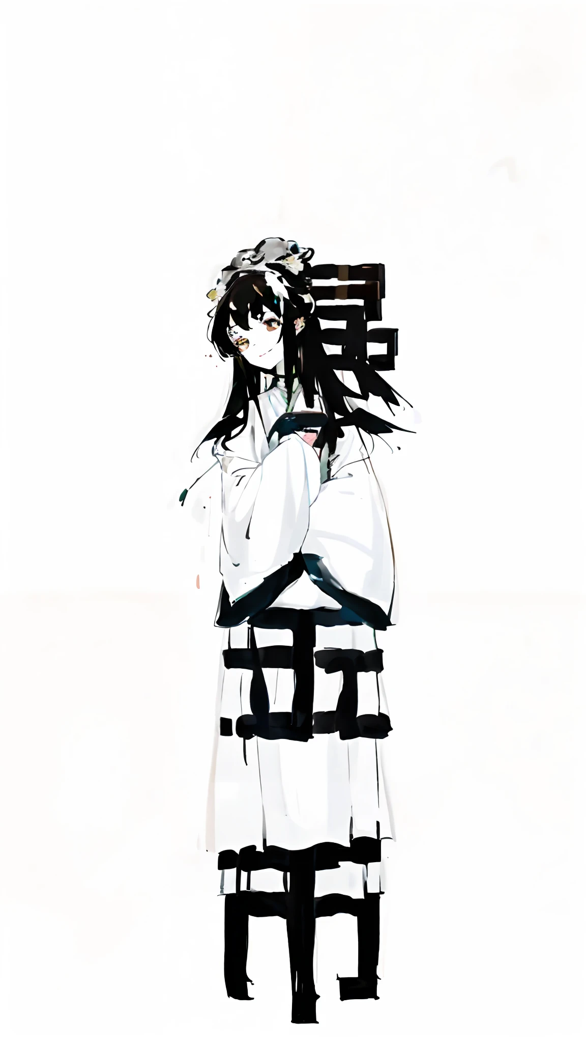 ((4K,Masterpiece,Best quality)), shuimobysim, Traditional Chinese painting, lotuses, Hanfu, maxikit, Dress conservatively 1girl, Solo, Long colored hair, ssmile, standing on your feet, feet in water, The barefoot,bamboo forrest,Bamboo background