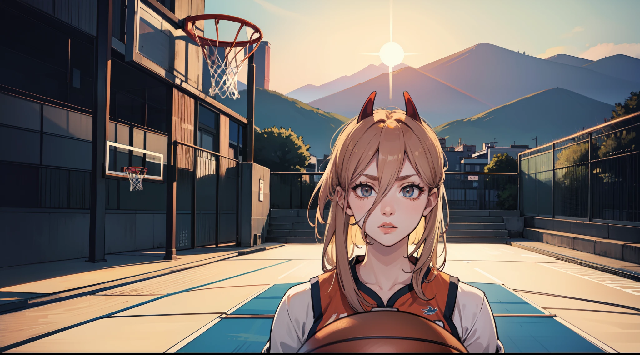 (masterpiece), best quality, expressive eyes, perfect face, (basketball), scenery, landscape, japan