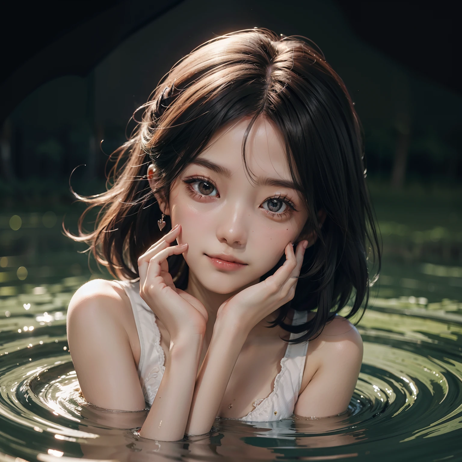 Croaking grin, Flushed, There is a heart in the eyes, 8k, super detailing。