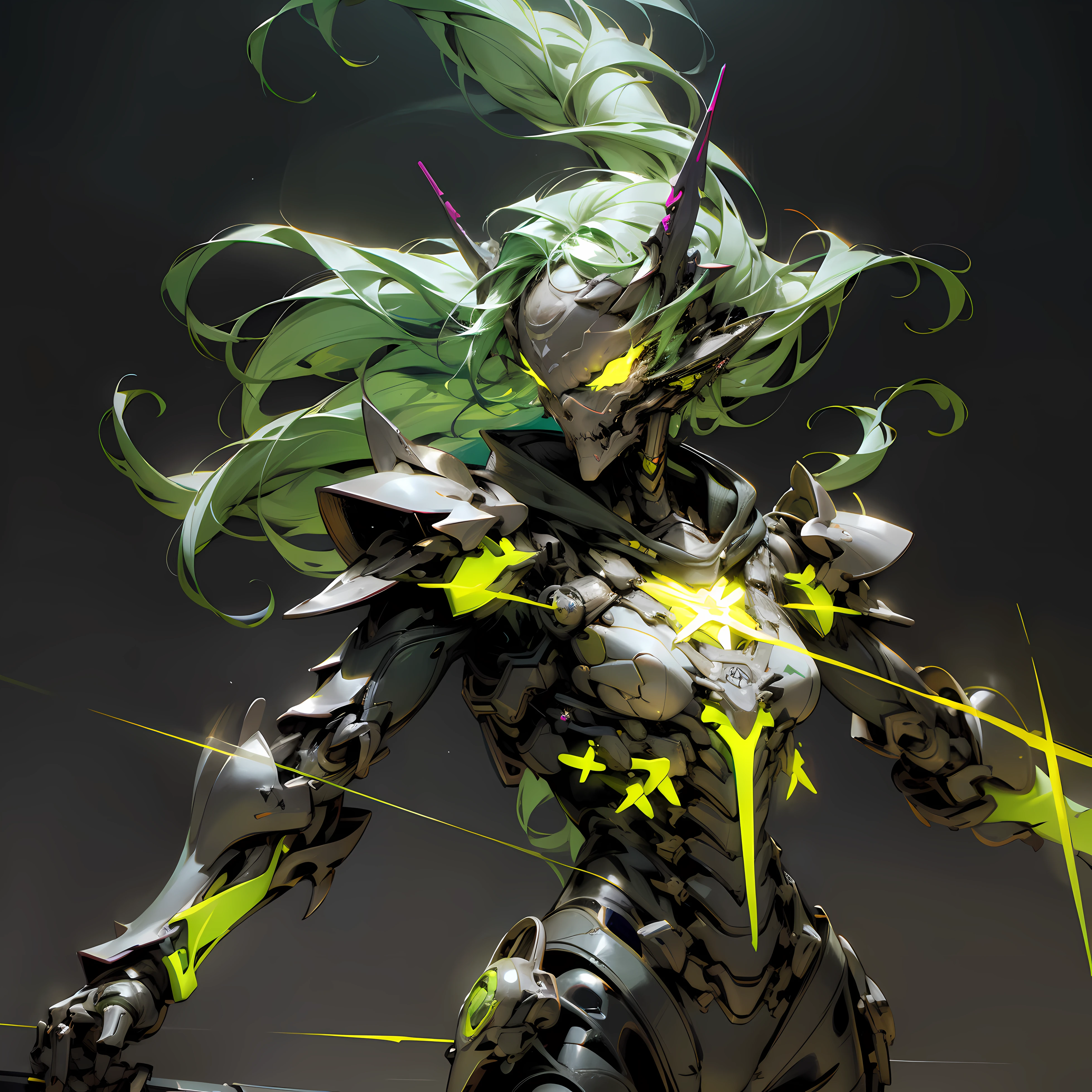 REAL SKIN WRX62, REFLECTIVE SKIN MH66, VSGX62, REAL LIFE 5D PRO, NVDIA, AMD GRAPHICS, EPIC PORTRAIT, MOVIE STYLE DYNAMIC LIGHTING PRO, PERFECT DETAILED FACE (neon green skeleton cyberpunk girl, heavy warrior armor, floating flaming neon skulls in background, GREEN NEON CROSS SYMBOL, long hair cute) highly detailed, micro detail, intricate, 8K, hyper detailed, realistic render, unreal engine, hyperrealistic, lifelike, very coherent, fantasy, cinematic lighting, at night, epic composition, masterpiece, cinematic, [centered], [perfect body], [perfect anatomy], [perfect hands]