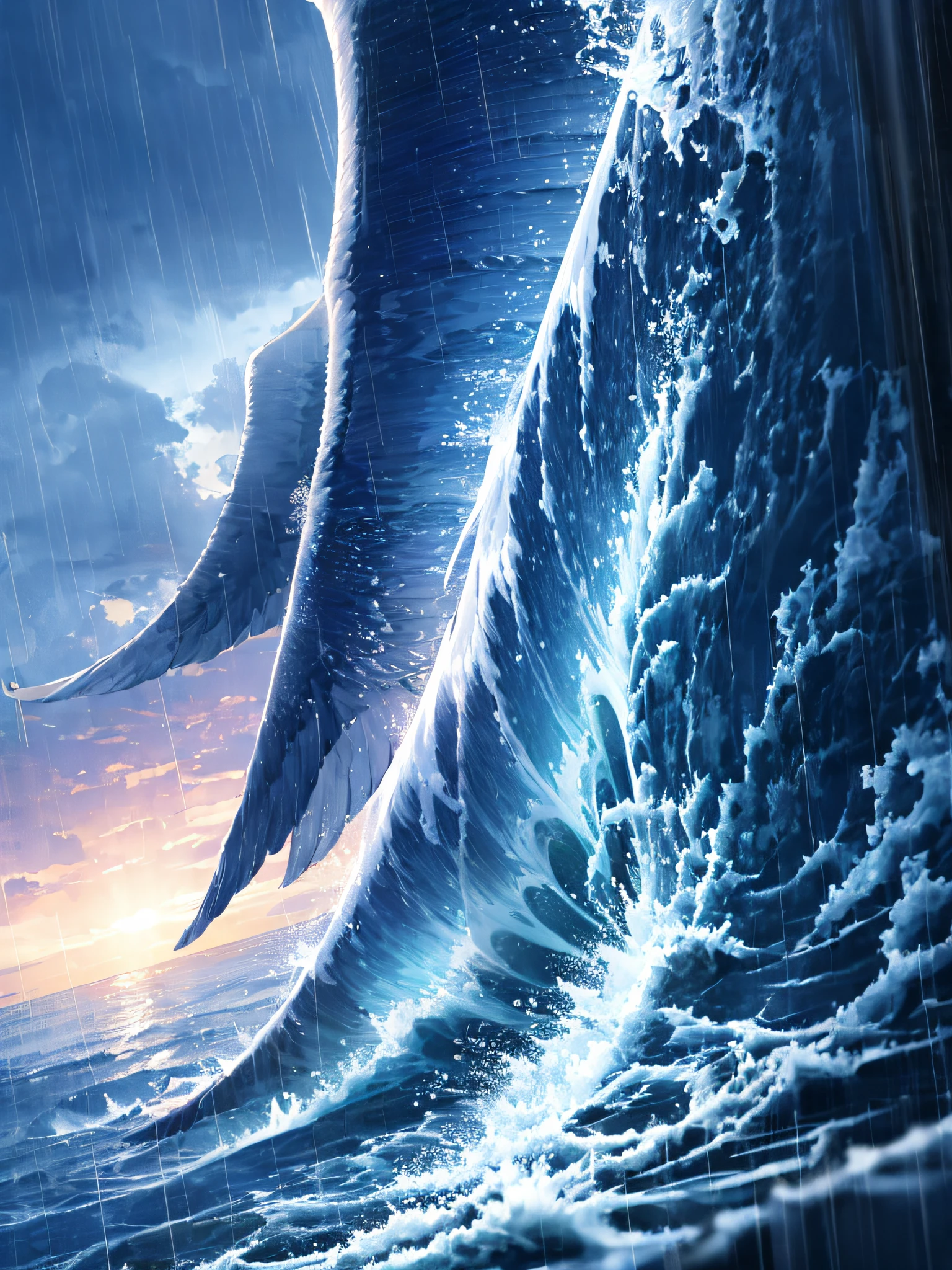 Wings are intercepted by ocean waves, Waves become rain in the sky, ; Salt of rain falls as hail, Sorrow, rainy pattern, Albatross,