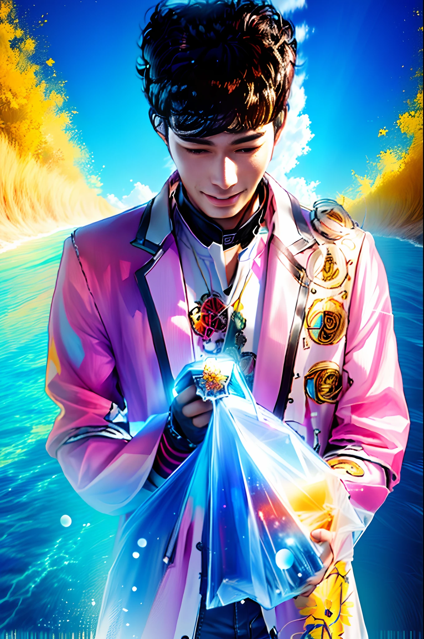 4K HD realistic anime style,Sunny cheerful and warm man,Anime style Barbie,