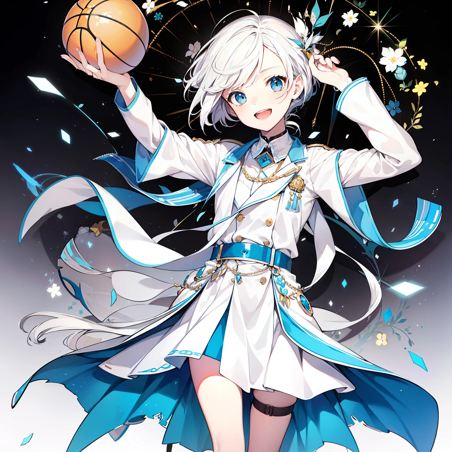 （Masterpiece, Best quality:1.2)1girll，white color hair，Light blue eyes，long whitr hair，Ball head，adolable，ssmile