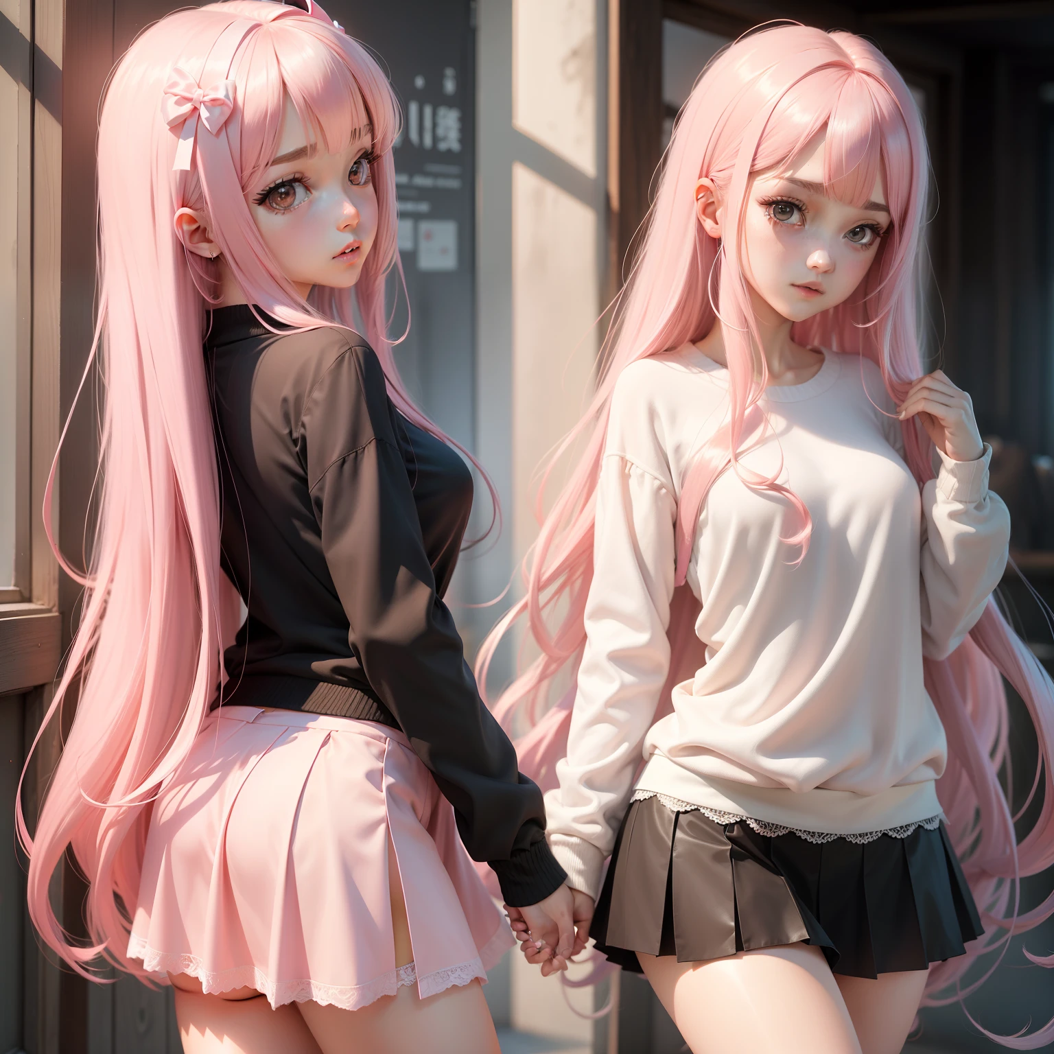 nakeness，Kizi，adolable，Pink lace miniskirt，long whitr hair，whaite hair