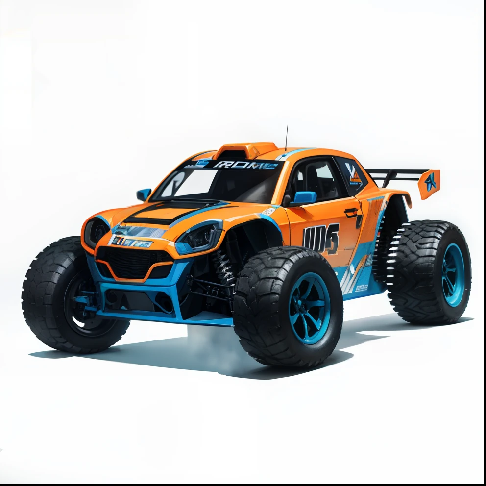 RC car,The body is blue,The background is the track