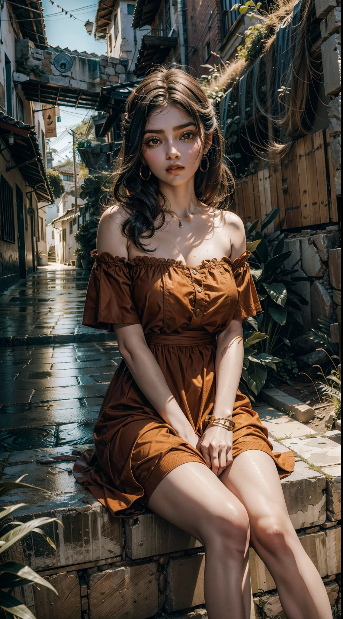 1 Garota de 18 anos morena vestido rasgado seios grandes cabelo curto cacheado, apavorada,Sitting behind an 8K RAW wall