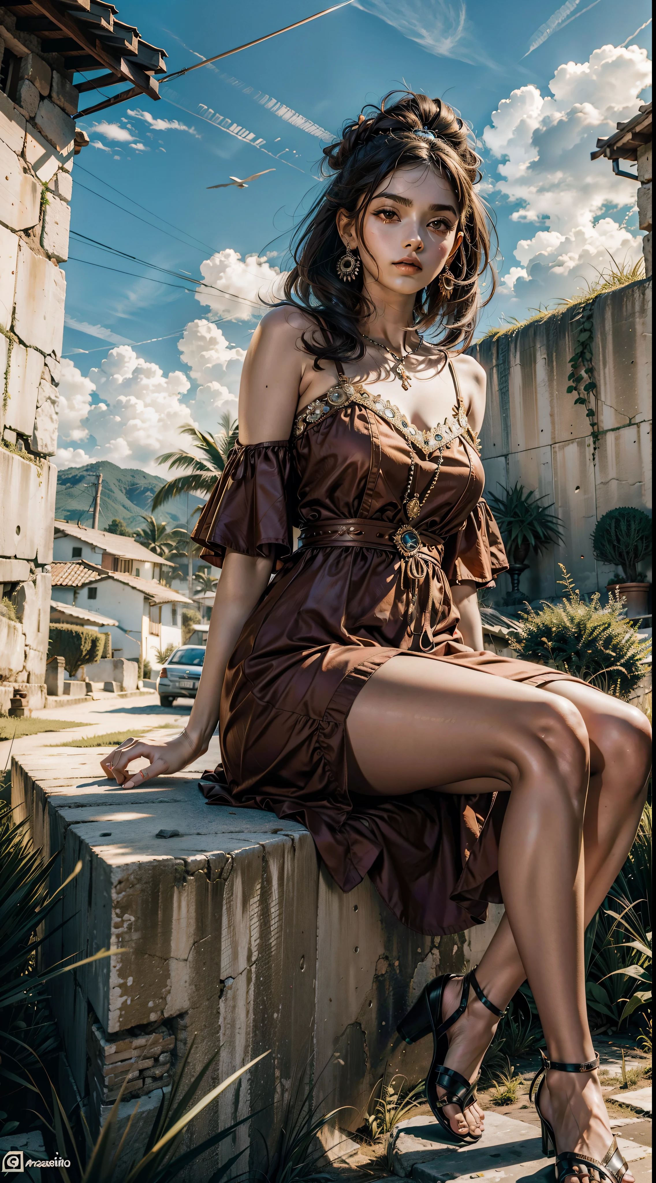 1 Garota de 18 anos morena vestido rasgado seios grandes cabelo curto cacheado, apavorada,Sitting behind an 8K RAW wall