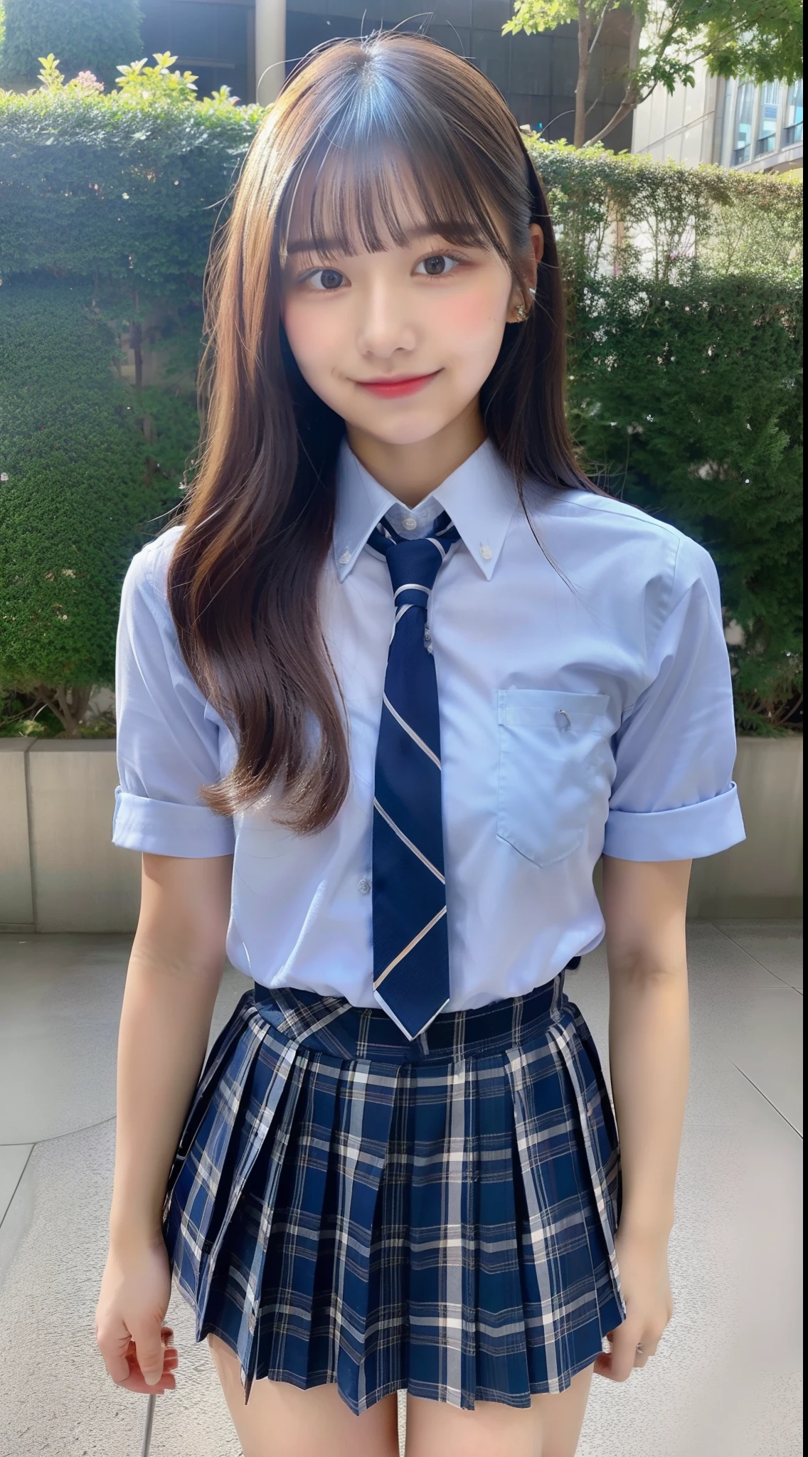 High school girl 18 years old in indigo tie shirt and miniskirt