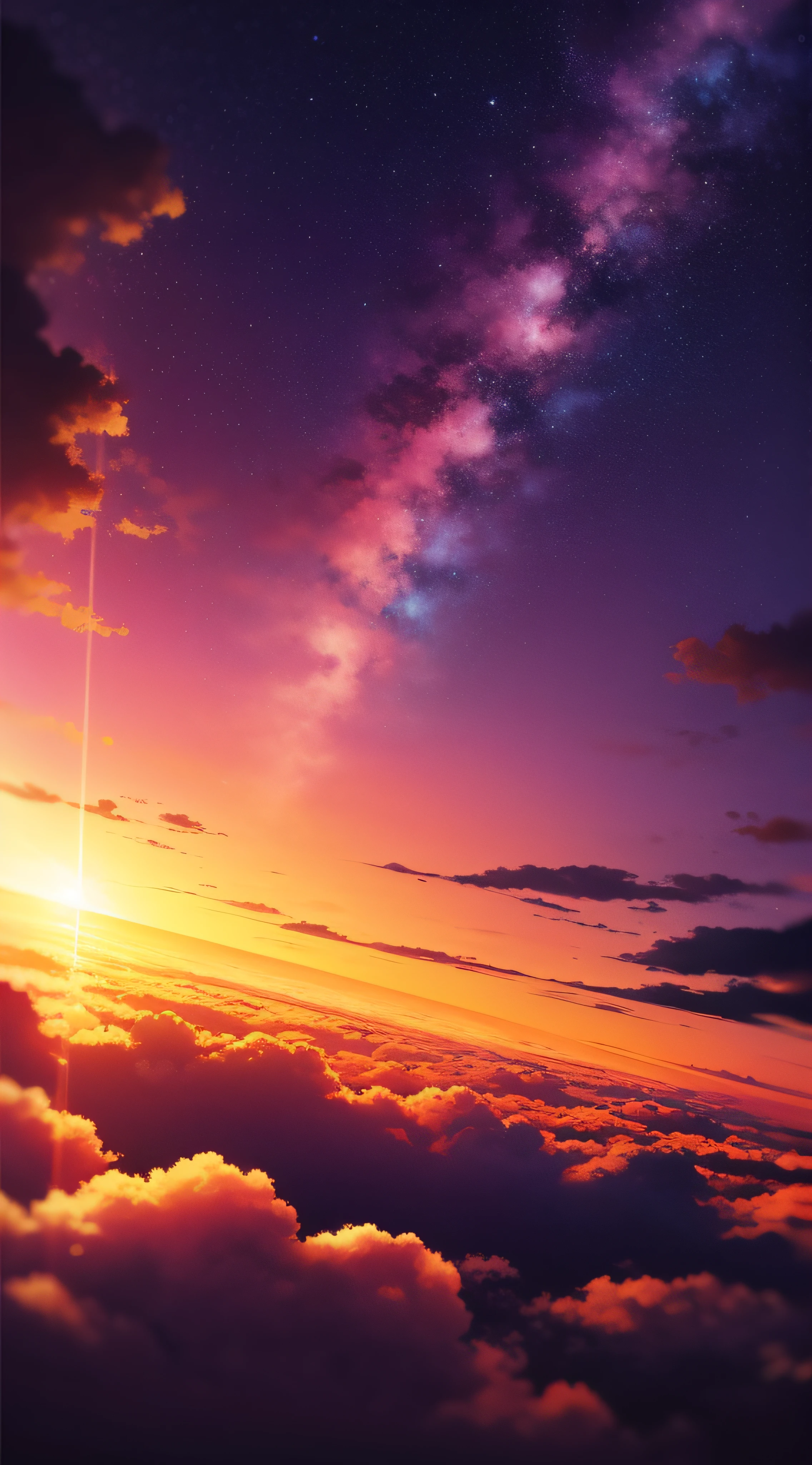 cosmic sky,Sunset,Clouds,Purple and Red Nebulae,animesque