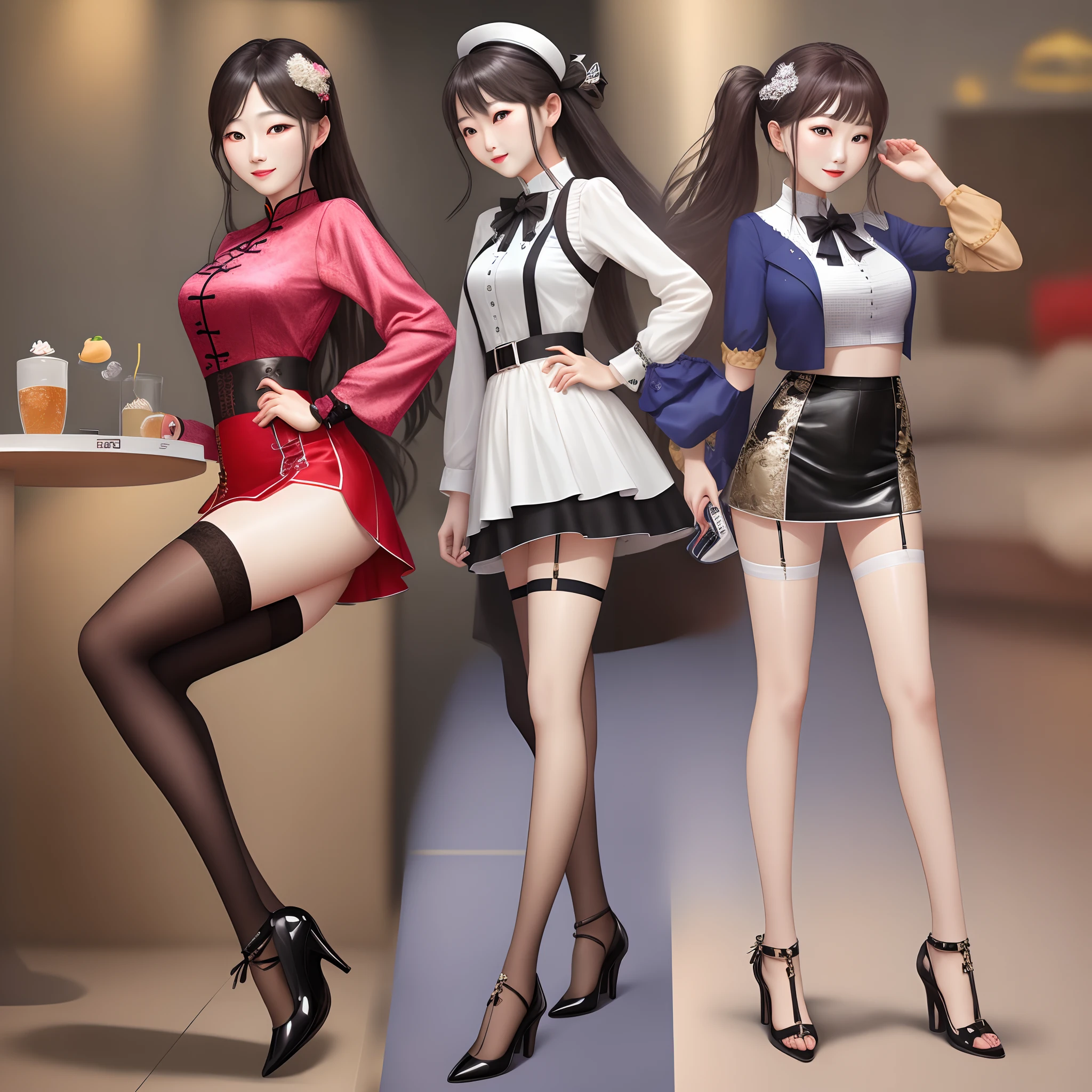 Best quality at best,tmasterpiece,超高分辨率,A pair of stud heels,With stockings,1girll,Short skirt set