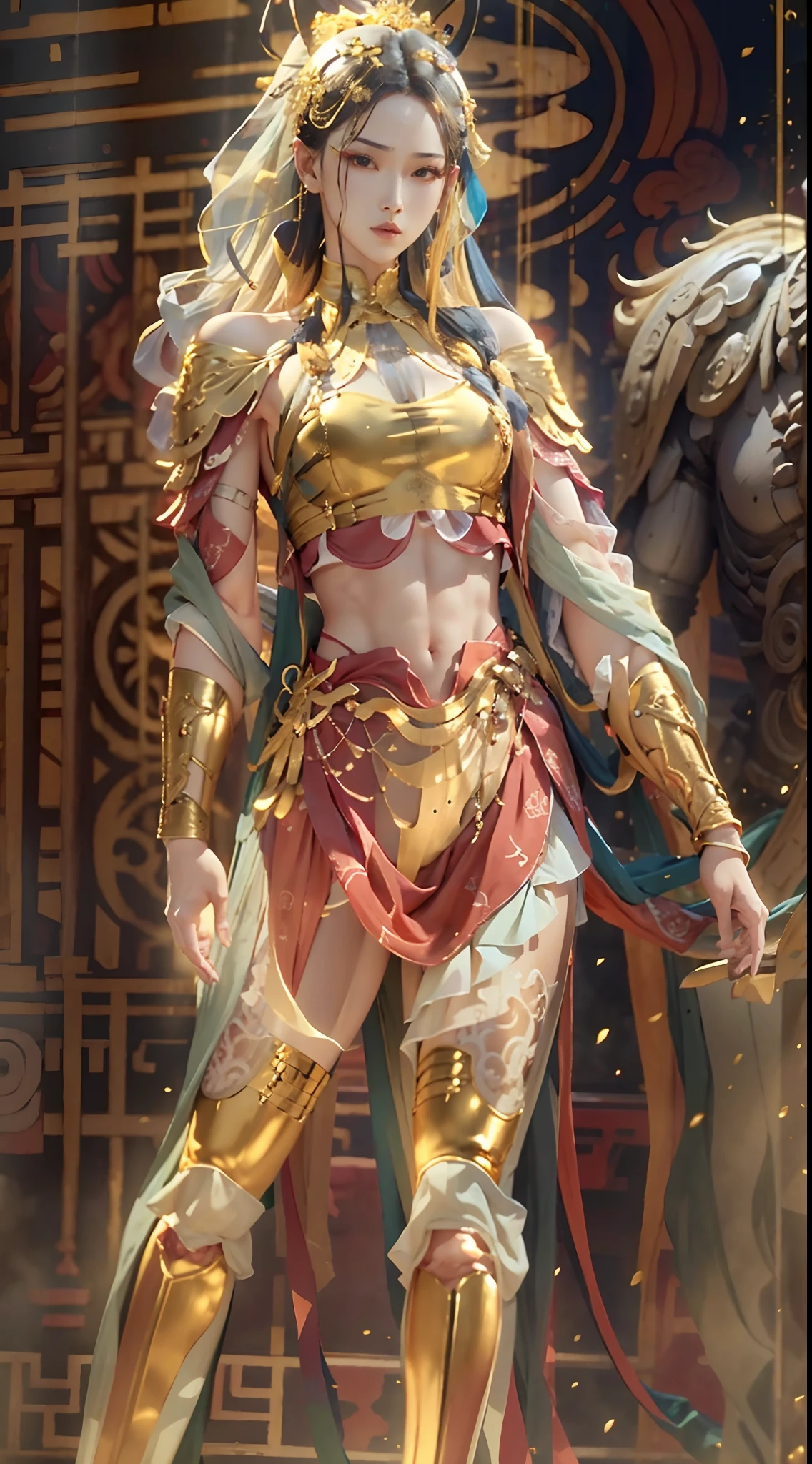 Sculpture design，Figures，GK model，（The whole body of the character），Expose muscles，（sexy for），（Exquisite base），The colors of the clothes are gold and white，Transparent texture，Wu Yifan，musculous