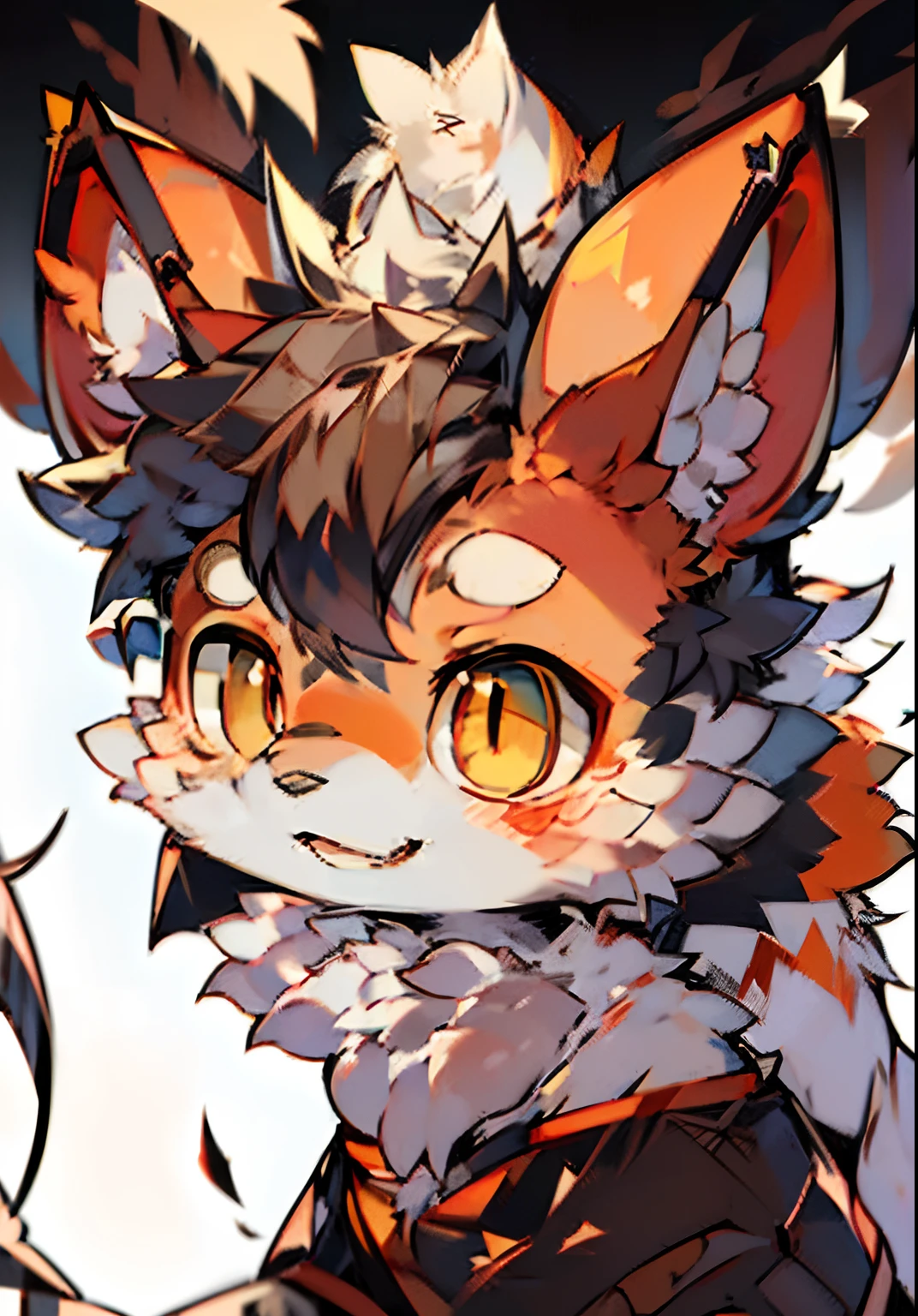 eyes with brightness,Bust photo of the character,Q version,头像框, Character focus,独奏, shaggy, Furry male cat, White fur for men, red color eyes, No hair, style,Little cute, Will sell moe,Wear black clothes and pants