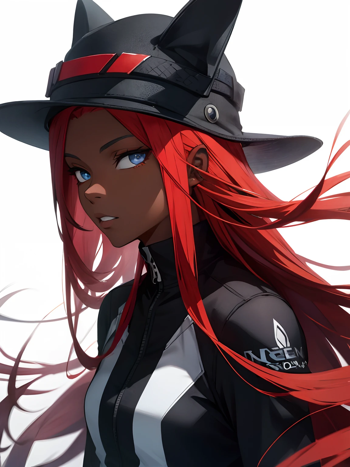 redheadwear,black-skinned,Long hair,femele,eBlue eyes,Racers