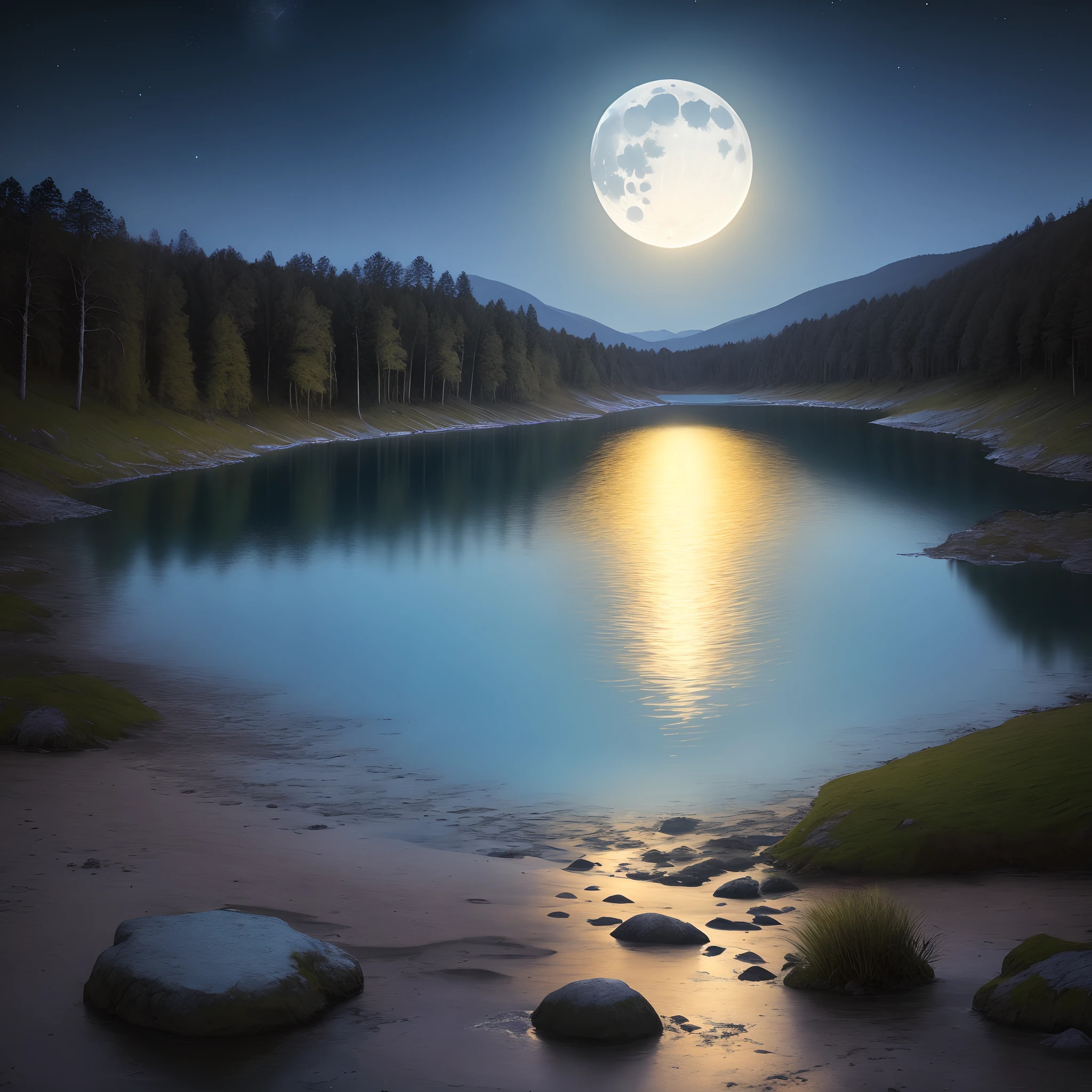 Blue lake with moonlight