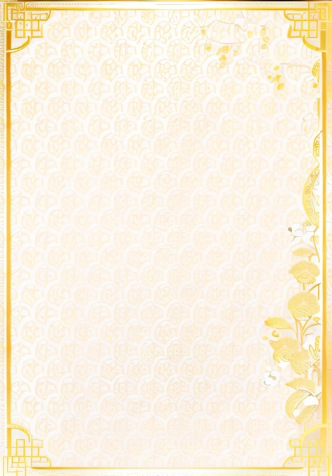 Gold and white Chinese style background with border, Calligraphy border, gold detailed line work, intricate gold linework, decorative borders, ornate gold border, Paper border, background is white, intricate border, white border and background, border pattern, watermarked:-1, delicate detailing golden stroke, White border, inside stylized border, Art Deco with intricate ripples