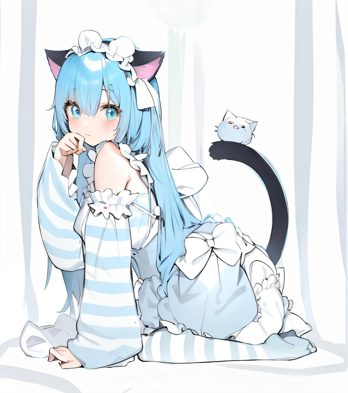 Anime characters with blue hair and cat ears, cute anime catgirl, Pisif, at pixiv, anime cat, Very beautiful anime cat girl, anime catgirl, Pisif style, anime cat girl in a maid costume, White Cat Girl, Attractive cat girl, Popular on Pixiv, Pisif Contest Champion, Highest rated on Pisif, Cat girl