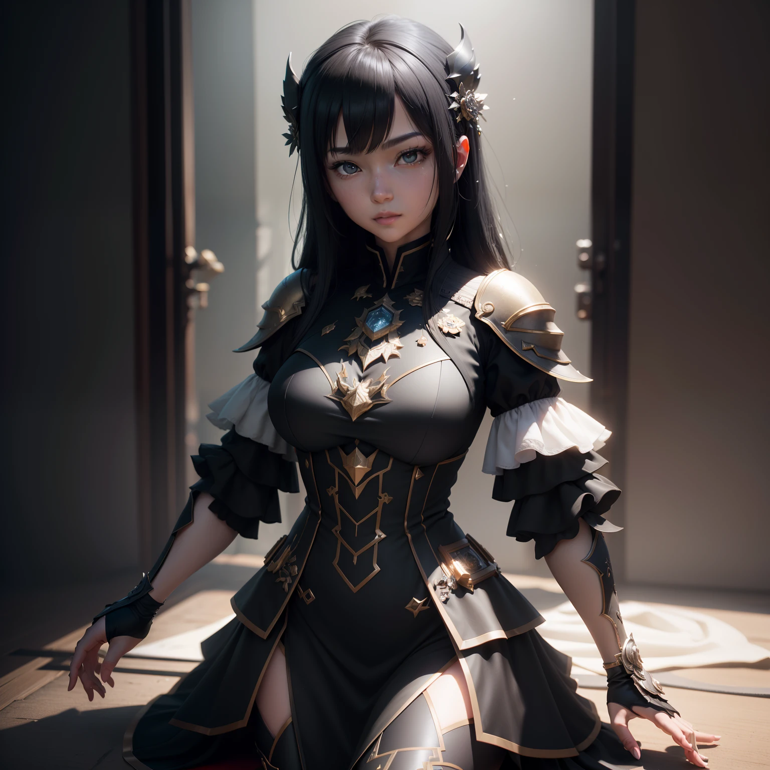 ((best qualtiy)), ((tmasterpiece)), (the detail:1.4), 3D, A beautiful black silk big sister next door,HDR(HighDynamicRange),Ray traching,NVIDIA RTX,Super-Resolution,Unreal 5,Subsurface scattering、PBR Texture、post-proces、Anisotropy Filtering、depth of fields、maximum definition and sharpness、Many-Layer Textures、Albedo e mapas Speculares、Surface Coloring、Accurate simulation of light-material interactions、perfectly proportions、Octane Render、Two-colored light、largeaperture、Low ISO、White balance、the rule of thirds、8K RAW、
