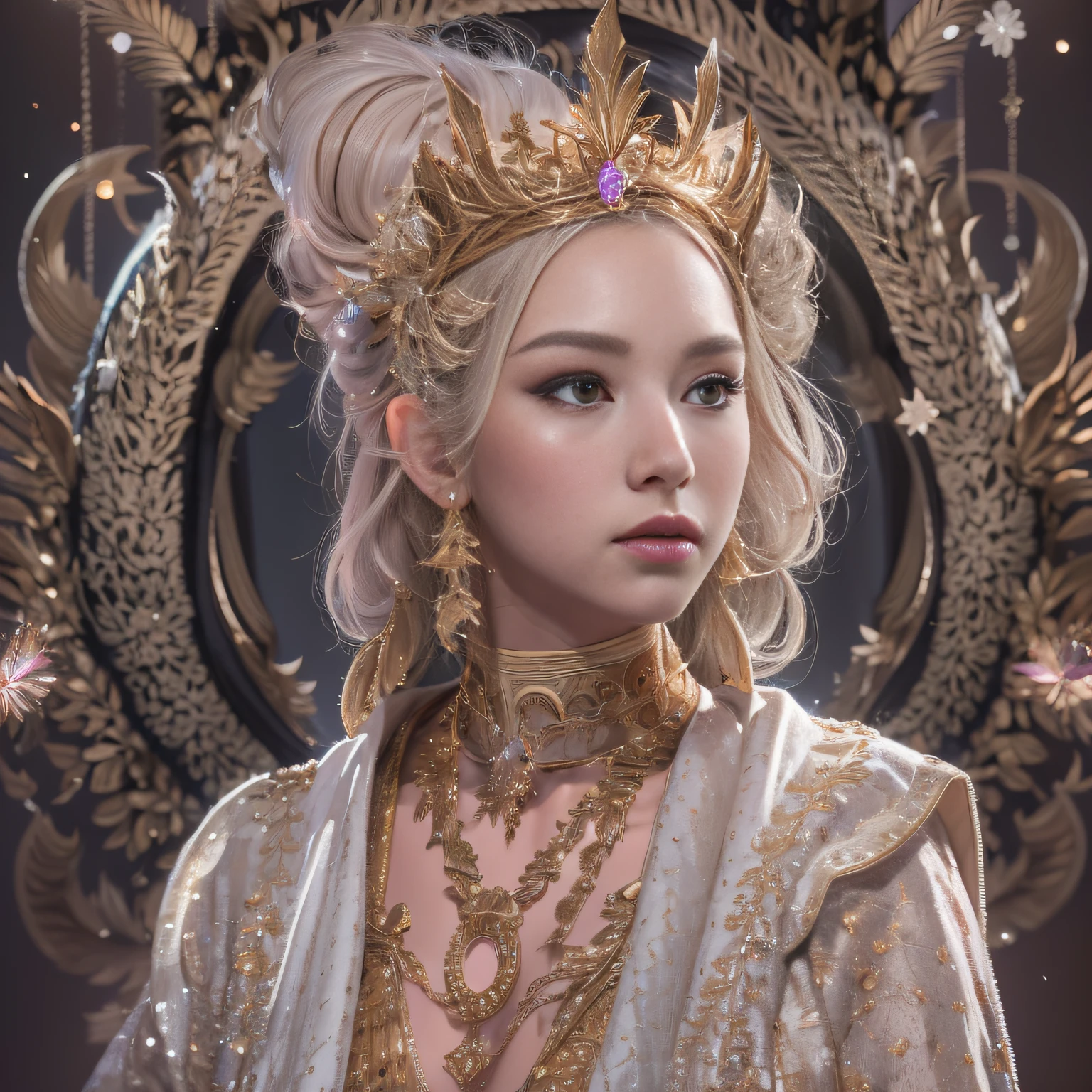 16k（tmasterpiece，k hd，hyper HD，16k）short detailed hair，Gold jewelry area in the back room，Flame Girl ，Crocodile Protector （realisticlying：1.4），Python pattern robe，Purple-pink tiara，Snowflakes fluttering，The background is pure，Hold your head high，Be proud，The nostrils look at people， A high resolution， the detail， RAW photogr， Sharp Re， Nikon D850 Film Stock Photo by Jefferies Lee 4 Kodak Portra 400 Camera F1.6 shots, Rich colors, ultra-realistic vivid textures, Dramatic lighting, Unreal Engine Art Station Trend, cinestir 800，Hold your head high，Be proud，The nostrils look at people