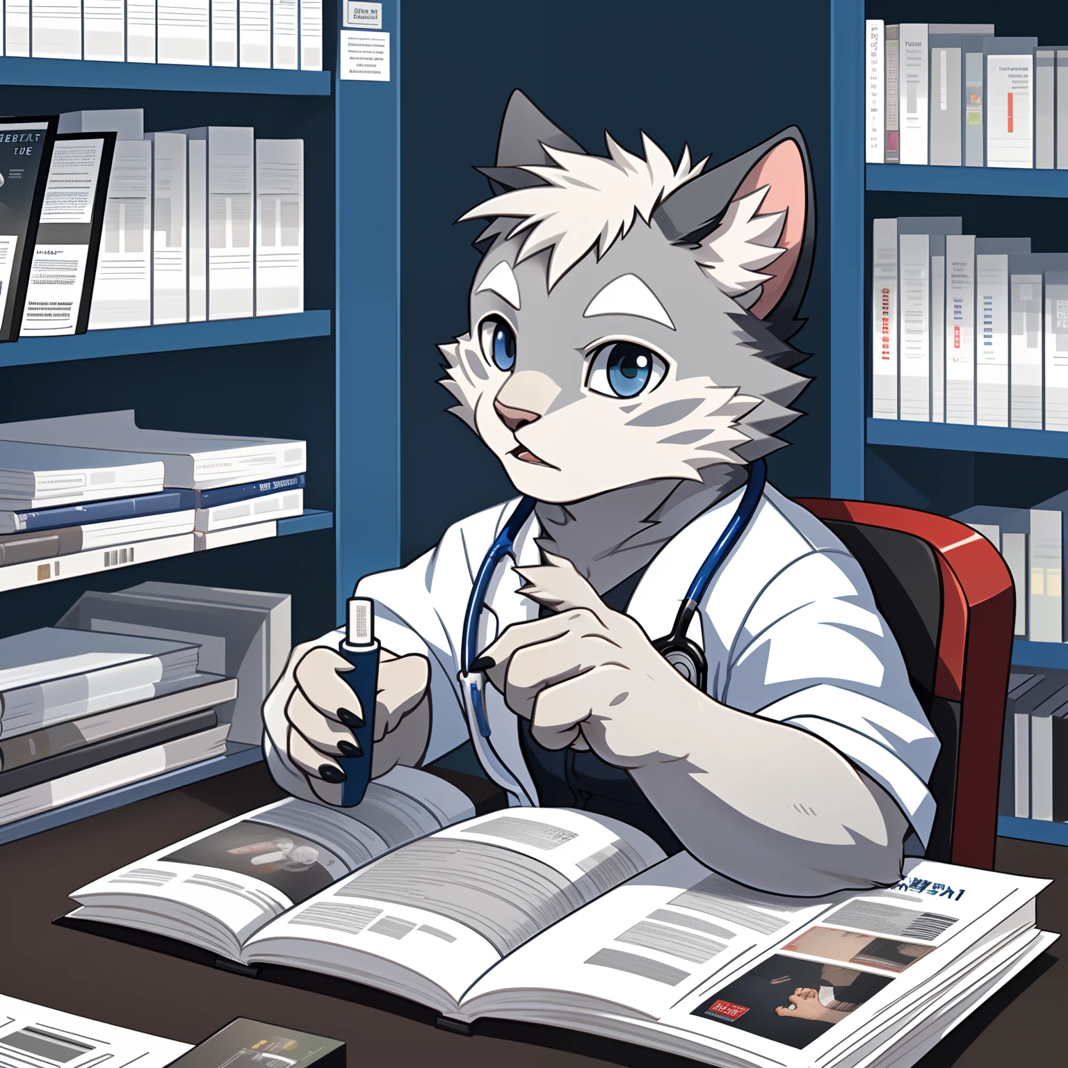 Pure white kitten，The male，Focus on the physiology of the People's Medical Publishing House，