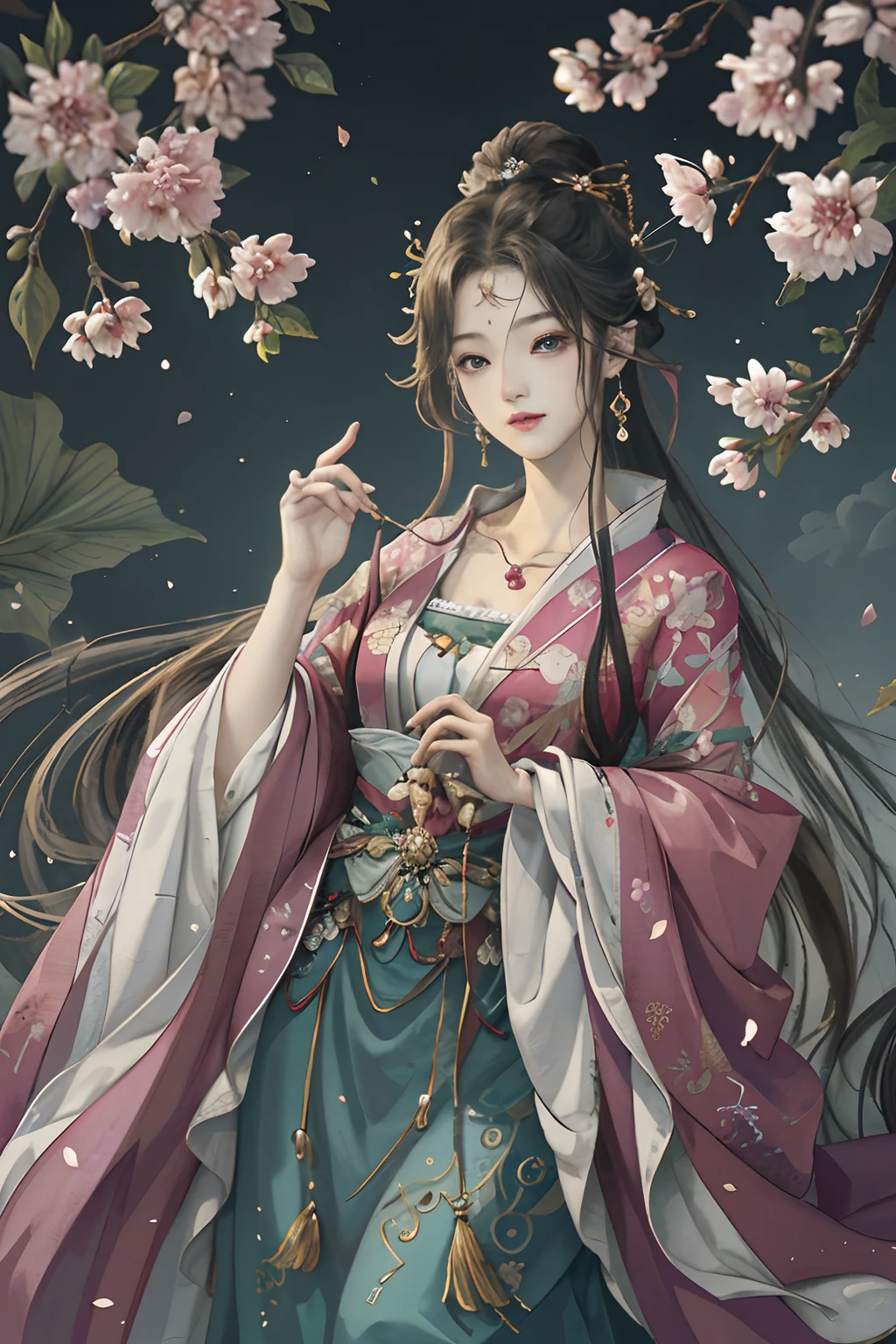 Original,(illustratio:1.1),(best qualtiy),(tmasterpiece:1.1),(the Extremely Detailed CG Unity 8K Wallpapers),(a color:1.2),1 Plum Blossom God,goddes,Bust,ancient costume,best qualtiy,Extremely detailed jewelry,Plum petals,scenecy,rios|Wagas,