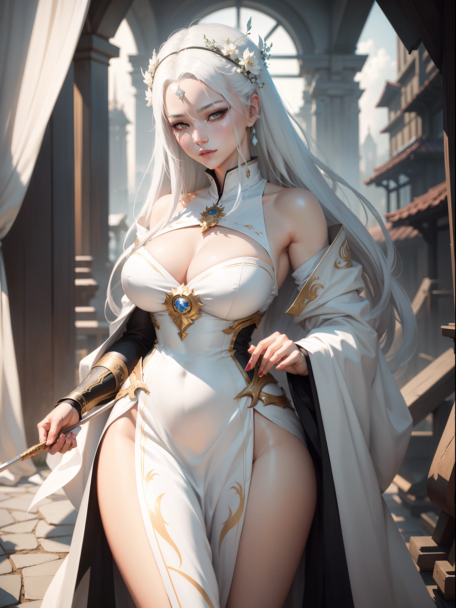 a close up of a woman with white hair and a white mask, beautiful character painting, guweiz, artwork in the style of guweiz, white haired deity, by Yang J, epic exquisite character art, stunning character art, by Fan Qi, by Wuzhun Shifan, guweiz on pixiv artstation