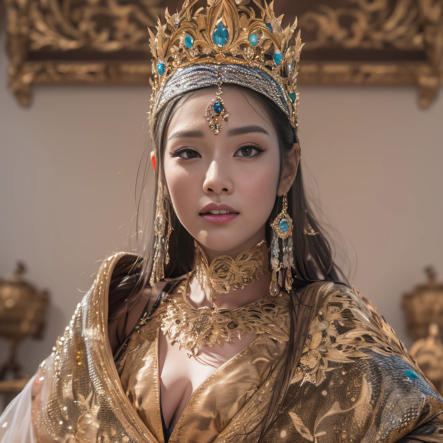 16k（tmasterpiece，k hd，hyper HD，16k）short detailed hair，Gold jewelry area in the back room，Flame Girl ，Crocodile Protector （realisticlying：1.4），Python pattern robe，Purple-pink tiara，Snowflakes fluttering，The background is pure，Hold your head high，Be proud，The nostrils look at people， A high resolution， the detail， RAW photogr， Sharp Re， Nikon D850 Film Stock Photo by Jefferies Lee 4 Kodak Portra 400 Camera F1.6 shots, Rich colors, ultra-realistic vivid textures, Dramatic lighting, Unreal Engine Art Station Trend, cinestir 800，Hold your head high，Be proud，The nostrils look at people