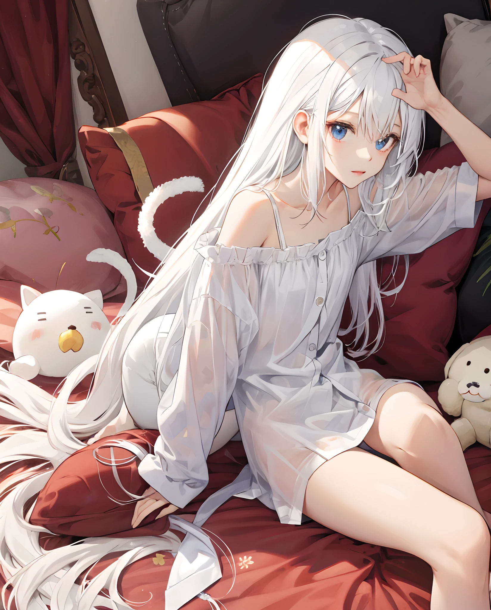 White silk white hair without underwear and underwear loli