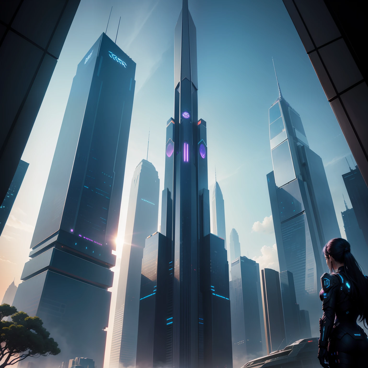 cyberpunked、Epcot、Skyscrapers towering from the ground、top-quality、​masterpiece、超A high resolution、nffsw、Epcot、Building height１０fold、