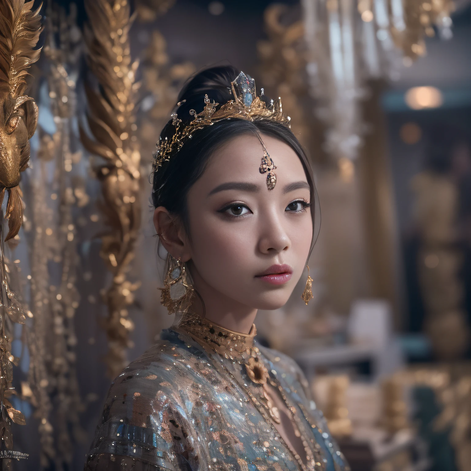16k(tmasterpiece,k hd,hyper HD,16k)short detailed hair,Gold jewelry area in the back room,Smoke ring girl ,Cloisonné Dragon Protector (realisticlying:1.4),Python pattern robe,Purple-pink tiara,Snowflakes fluttering,The background is pure,Hold your head high,Be proud,The nostrils look at people, A high resolution, the detail, RAW photogr, Sharp Re, Nikon D850 Film Stock Photo by Jefferies Lee 4 Kodak Portra 400 Camera F1.6 shots, Rich colors, ultra-realistic vivid textures, Dramatic lighting, Unreal Engine Art Station Trend, cinestir 800,Hold your head high,Be proud,The nostrils look at people