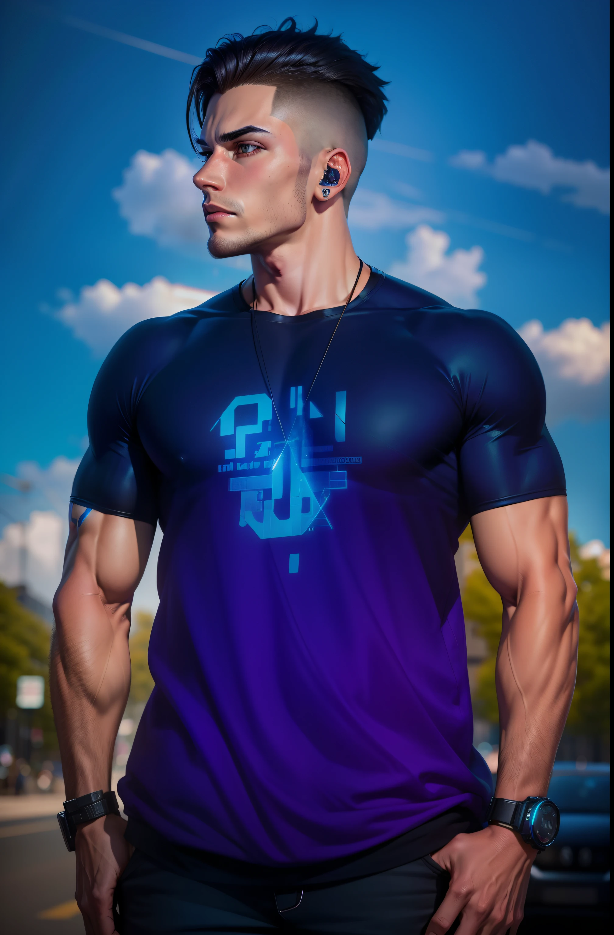 Change background cyberpunk, handsome boy, realistic face, muscular body,8k, realistic photography