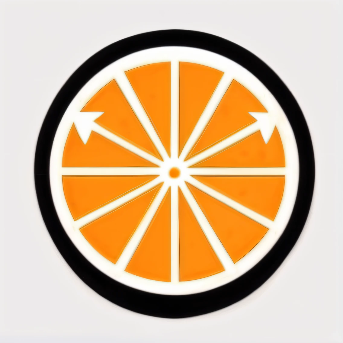 Orange slice with arrow in the center of the circle on white background, Orange: 0.5, studio orange, an orange, Orange, orange ray, orange extremely coherent, orange head, Orange flakes, orange line, orange grey white, Orange skin, Orange glow, Orange electricity, Slanted and orange, discovered photo, grey orange, Orange body, orange and white, orange color theme