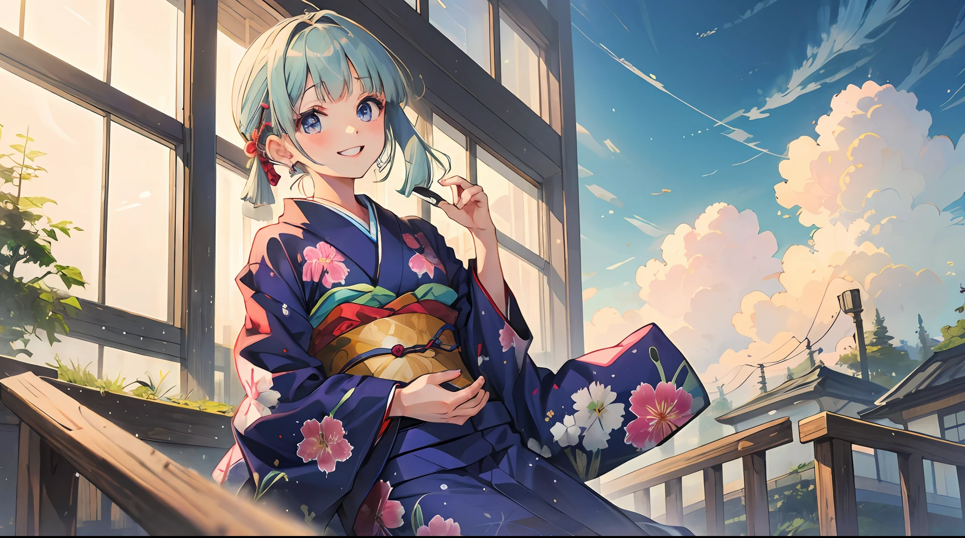masterpiece, highres, best quality, 1girl solo, kamisato_ayaka, smile, kimono