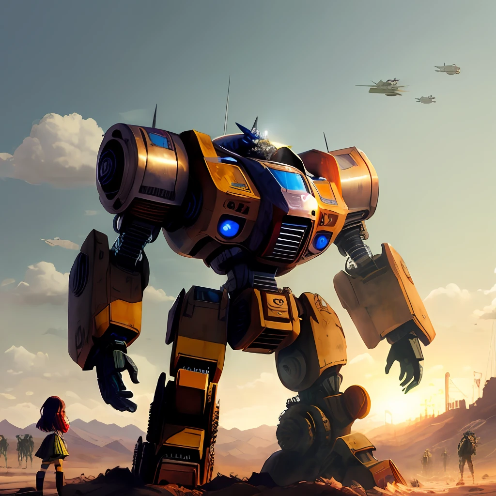 Doomsday wasteland，mechs，girls，style of anime