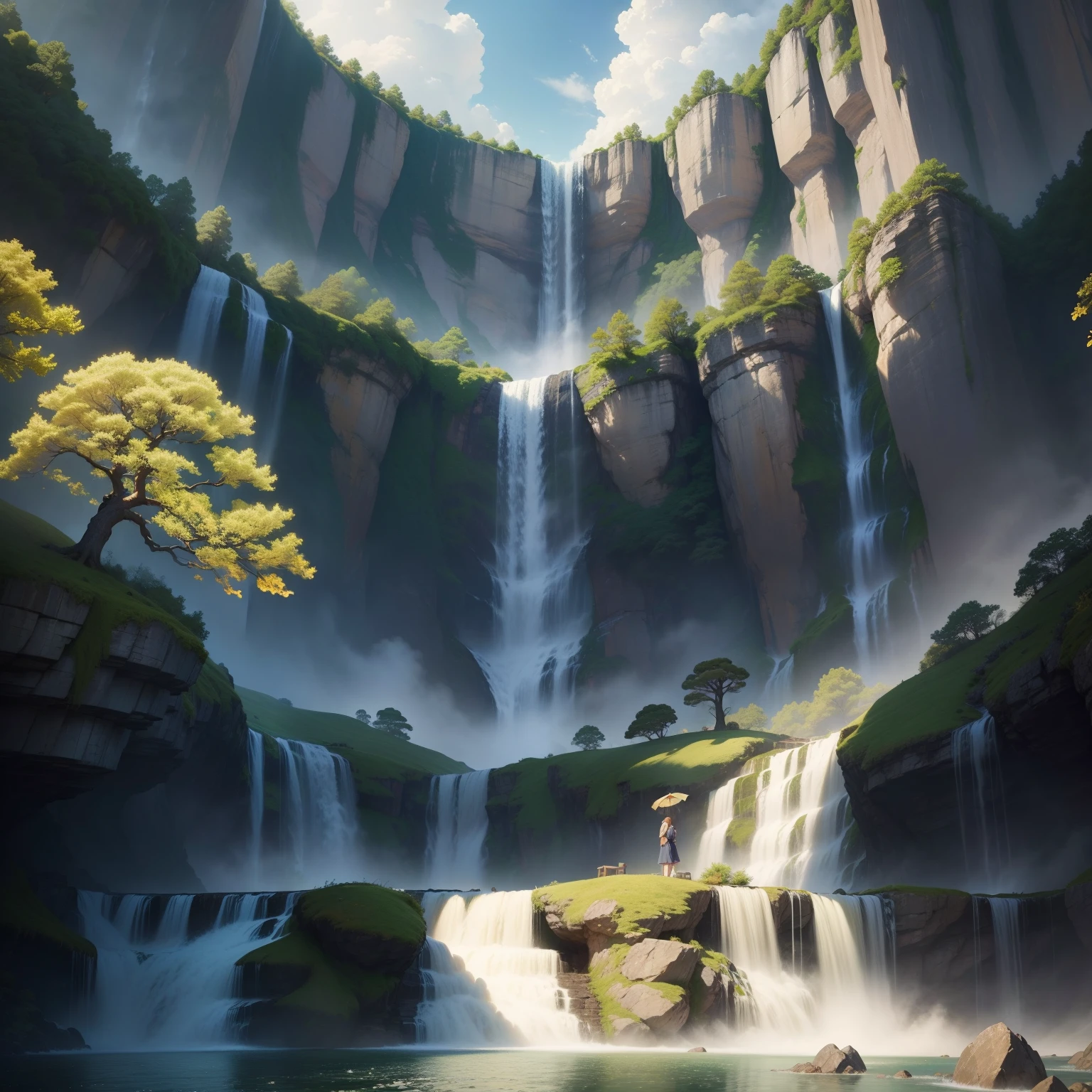 Giant ginkgo tree、top-quality、ren、Beautiful fece、masterpiece、超A high resolution、huge waterfall、8K、great outdoors
