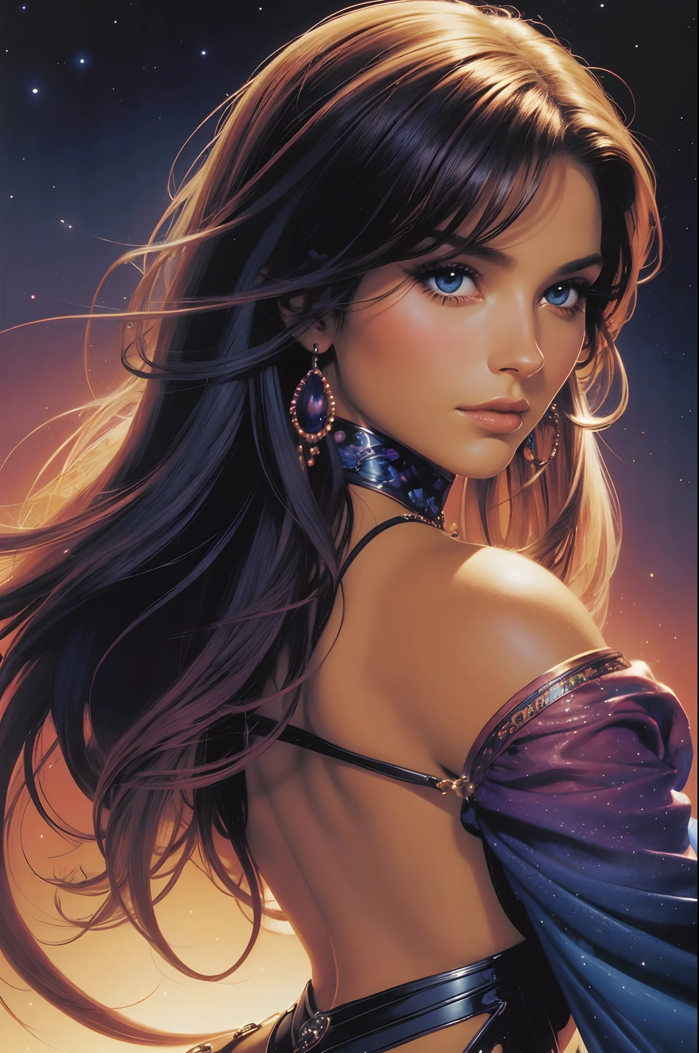 ((beste-Qualit)), ((tmasterpiece)), ((Realistic)), Ultra-detailed, Pandora, Perfect colorful gradient, Illustration by Boris Vallejo, —q 4 —s 750