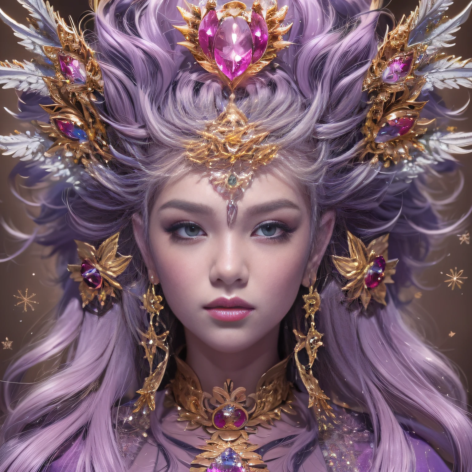 16k（tmasterpiece，k hd，hyper HD，16k）short detailed hair，Gold jewelry area in the back room，King Girl ，Silver Dragon Protector （realisticlying：1.4），Python pattern robe，Purple-pink tiara，Snowflakes fluttering，The background is pure，Hold your head high，Be proud，The nostrils look at people， A high resolution， the detail， RAW photogr， Sharp Re， Nikon D850 Film Stock Photo by Jefferies Lee 4 Kodak Portra 400 Camera F1.6 shots, Rich colors, ultra-realistic vivid textures, Dramatic lighting, Unreal Engine Art Station Trend, cinestir 800，Hold your head high，Be proud，The nostrils look at people