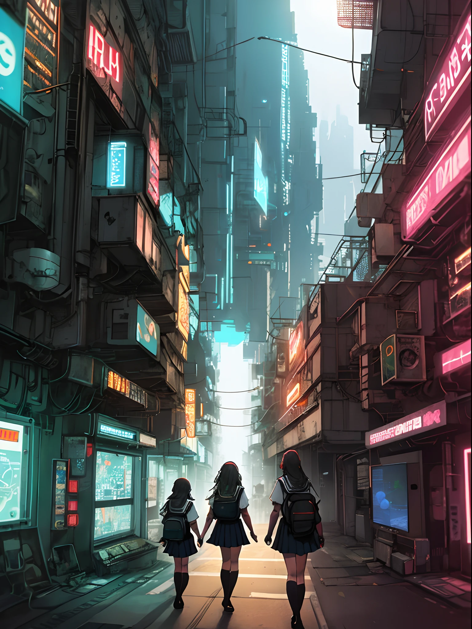 quadratic element,girls,whaite hair,cyber punk perssonage
