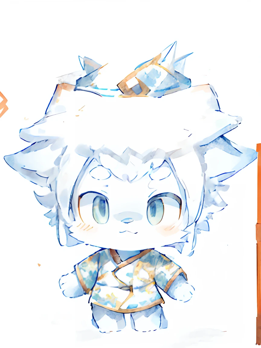 China-style, Little boy in martial arts uniform, Eaves hat, Dragon pattern clothes, Natural Stand Posture, Three View, three dimensional, Clean and simple design, Chinese style color scheme。