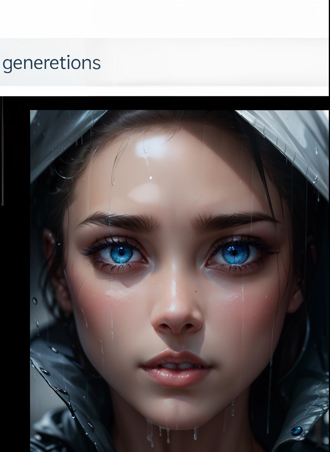 severe rain, perspective: 1.2), wet body: 1.1, very delicate face and skin texture, details Drawn eyes, double eyelids, tanned skin, sexy is, so, real skin, real eyebrows, blue eyeballs.Large bust coordination, wet in the rain, jacket is transparent