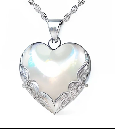 White heart-shaped pendant,925 sterling silver, mother of pearl jewelry, mother of pearl iridescent, Angelic wings, Silver angel wings, white pearlescent, pearl silverplate, silver trinkets, hints of silver jewelry, pearlescent white, grand angel wings, Angel wings, gold and pearl necklaces, pearlized, angel themed, silver ornaments