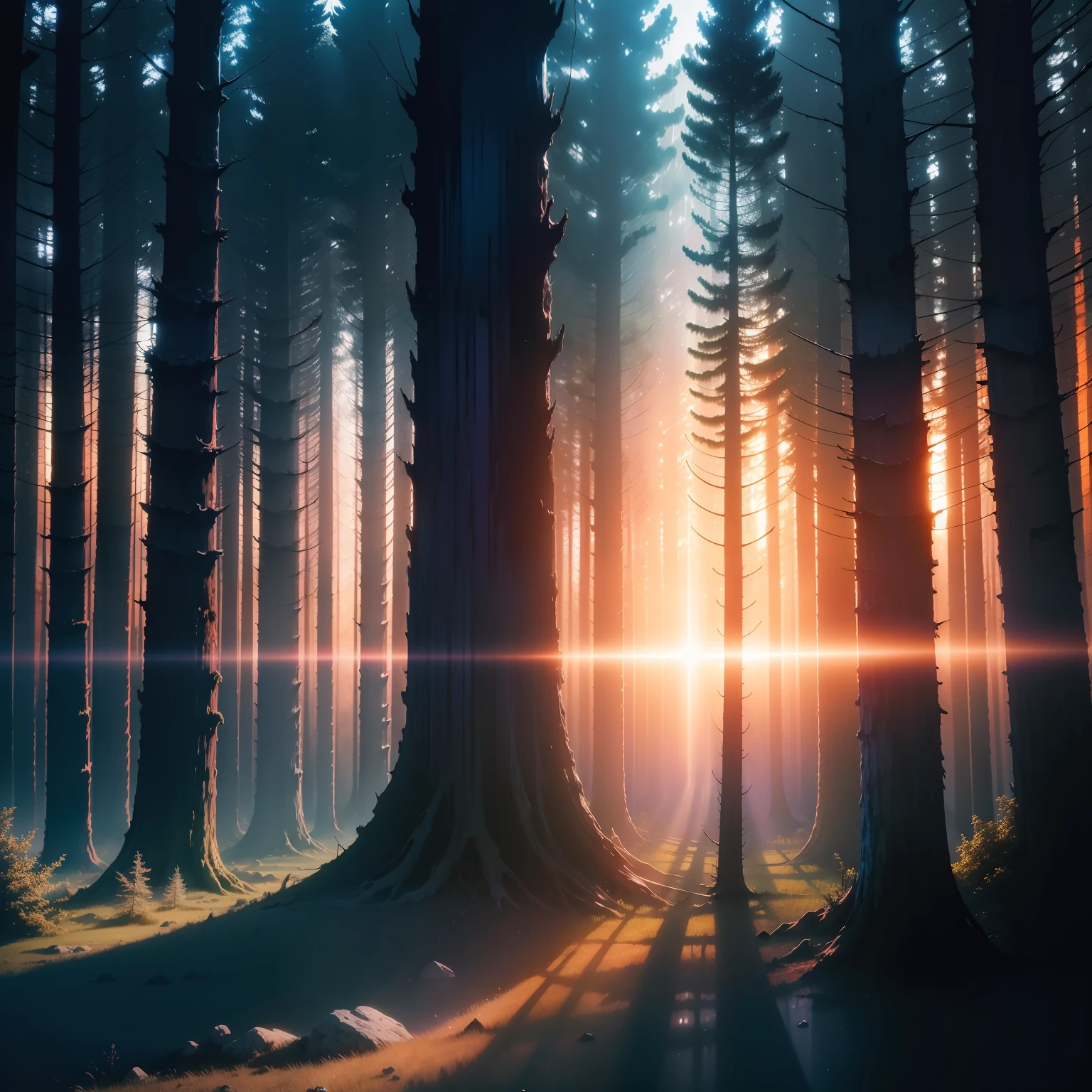 blue sunset, god rays ,forest,highly detailed colors, watercolour, abstract painting by Beksinski, part of Adrian Ghenie and Gerhard Richter, masterpiece,8k high resolution, ultra render cinematic--3:2—