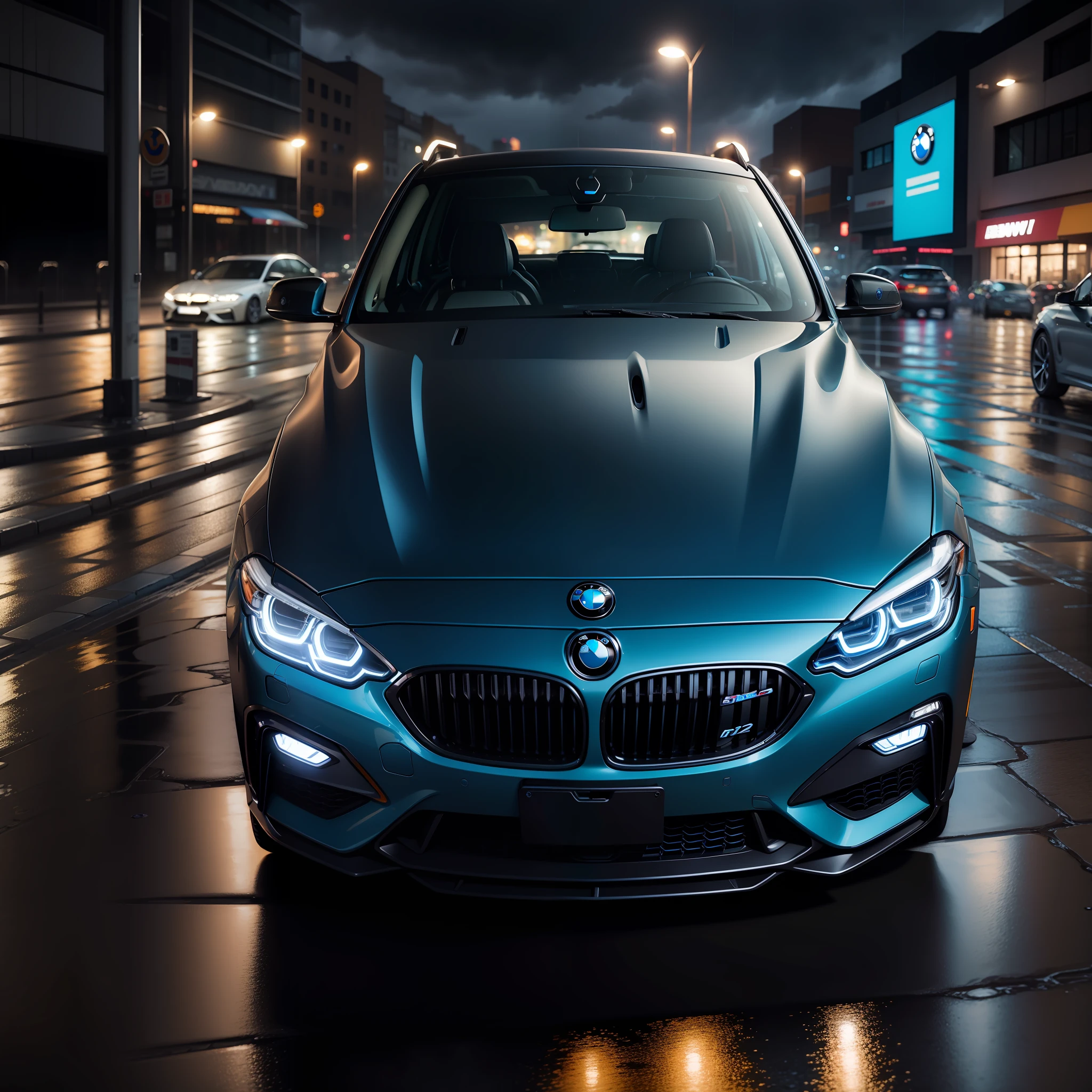 BMW G22,Gemstone blue,Rainy Night Street