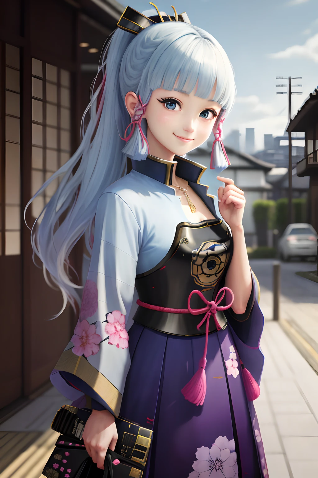 masterpiece, highres, best quality, 1girl solo, kamisato_ayaka, smile, kimono