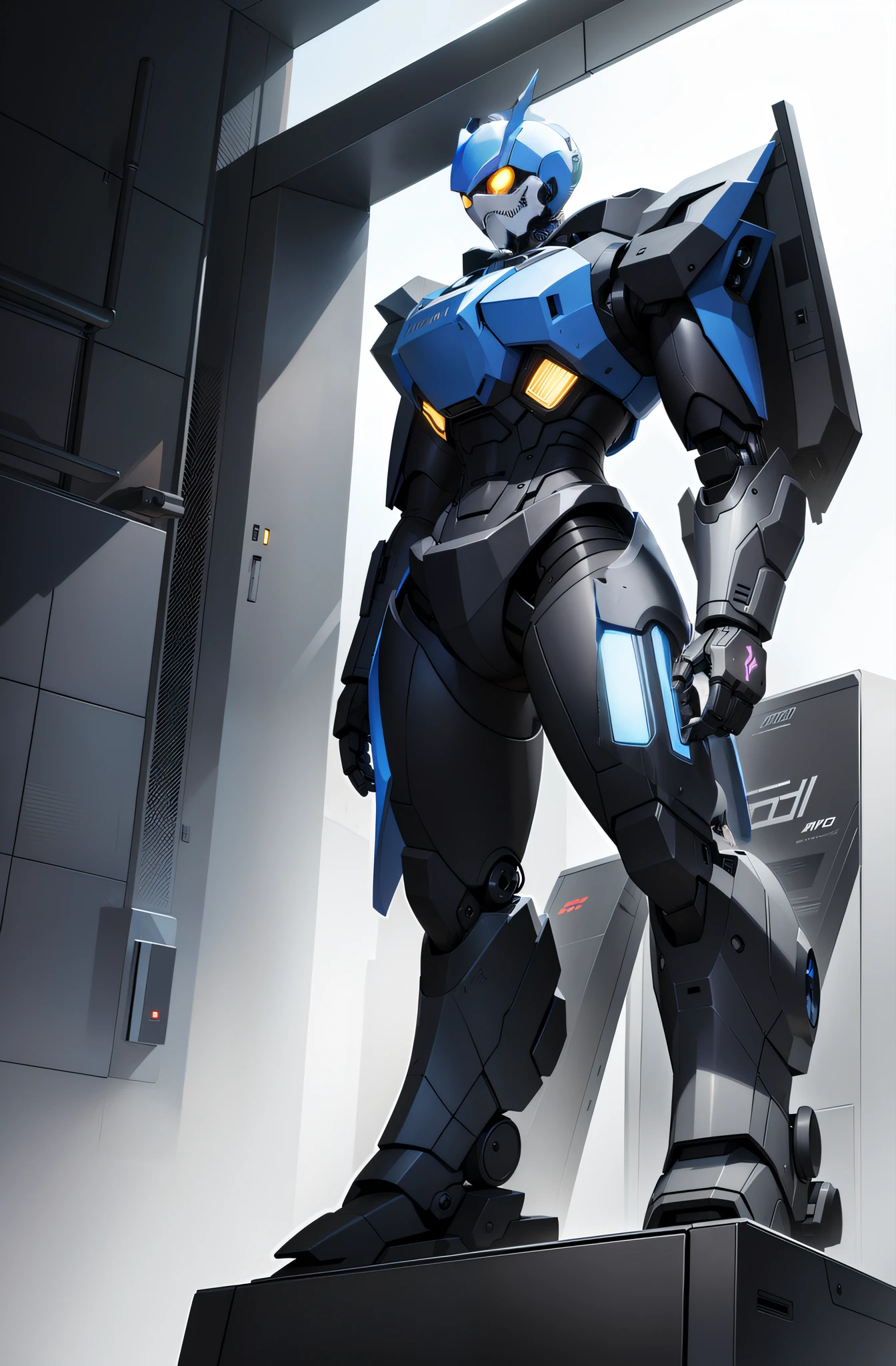 Very cool mech leg guards，Yellow mech gauntlets。