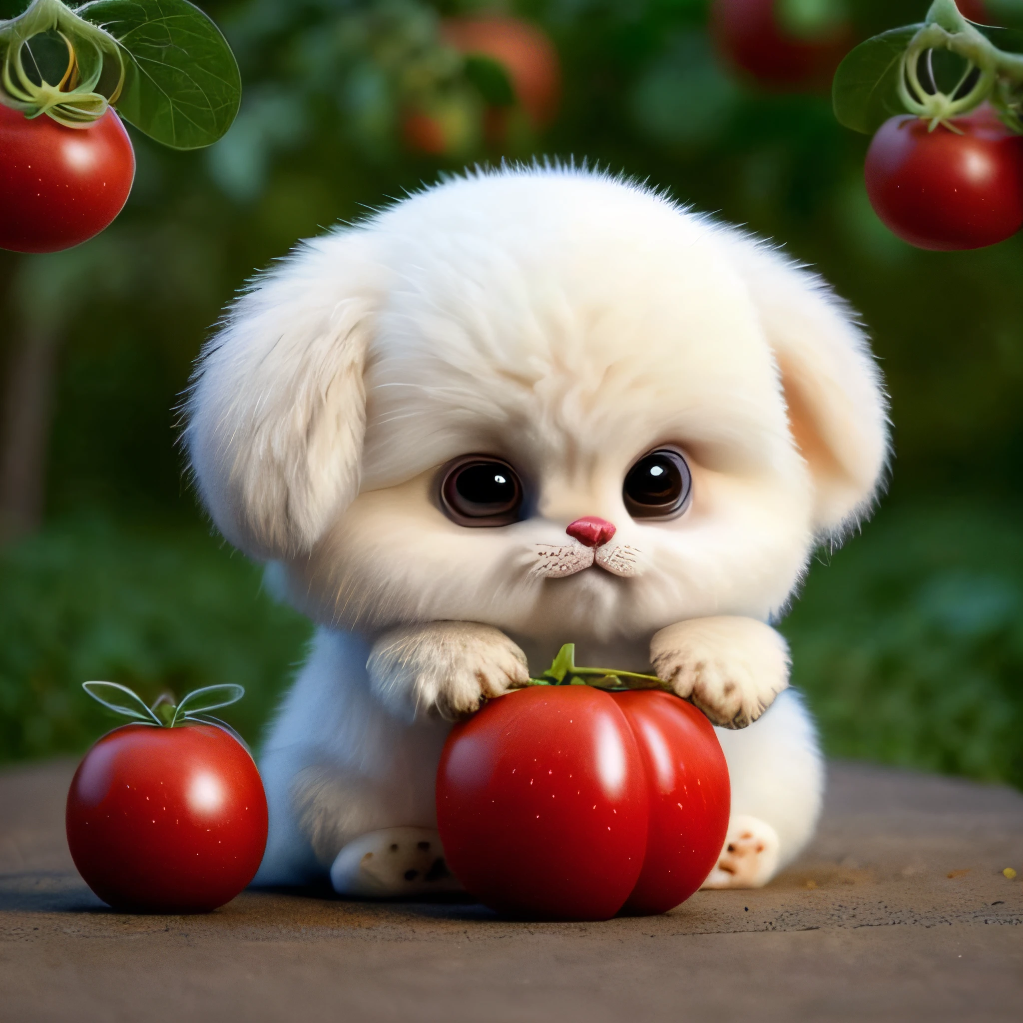 : 3。o cachorrinho、realisticlying、Furry animals、apples、dark circles、Be red in the face、cherrie、food、the fruits、full bodyesbian、Non-human、morango、Tomates、water melon