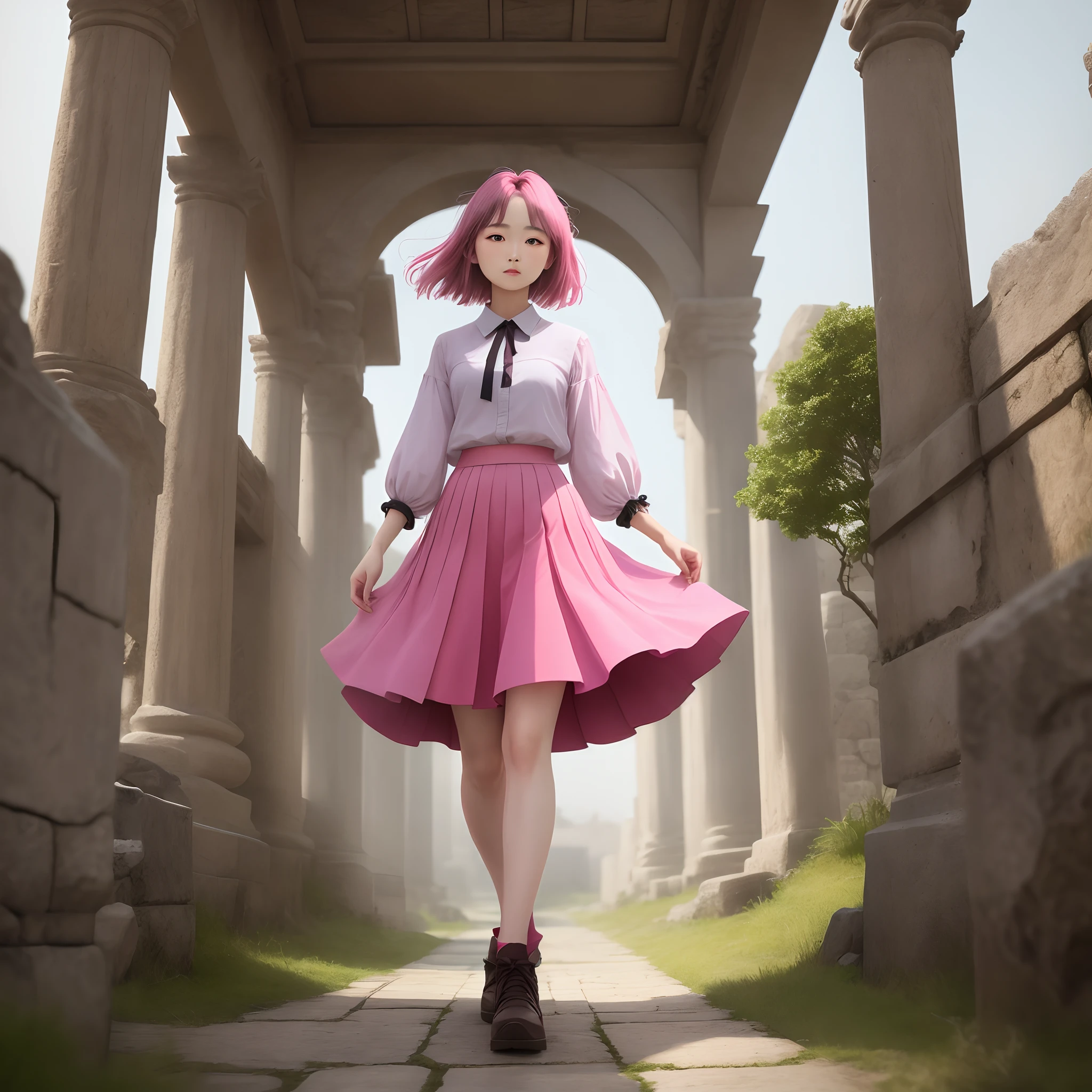 Bust-length skirt，ancient wind，Kizi，in pink，photorealestic