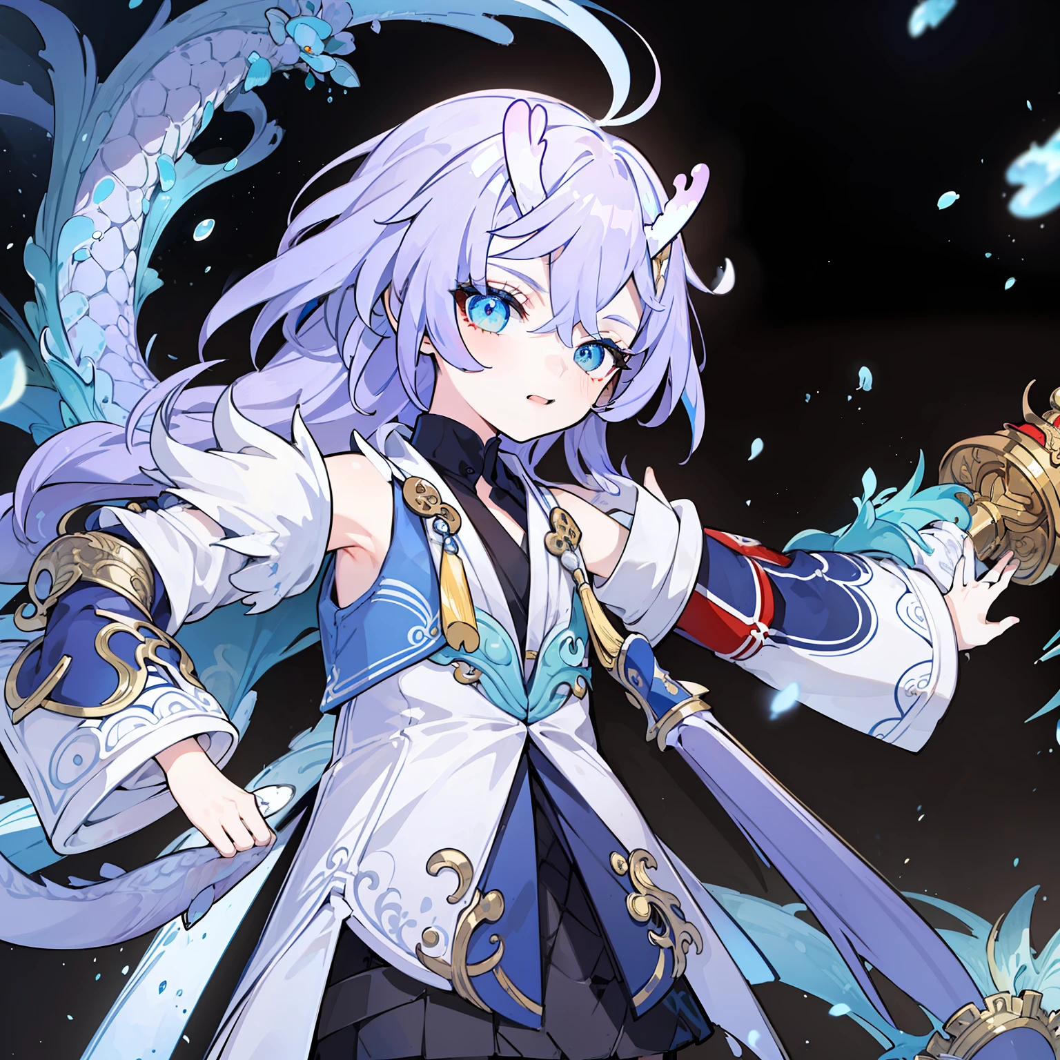 (Best quality:1.3),(Masterpiece:1.3),(illustration:1.3),(Ultra-detailed:1.3)
1girll, solo person, Young age
(Soak in the stream:1.2),
Dragon tail, Girls
Blue eyes, Jewel-like eyes, Extremely detailed eyes, Extremely detailed face, WeChat,cheerfulness, Naughty face,
Eau, The fish, Ocean, Chinese clothes, a Oriental Dragons,