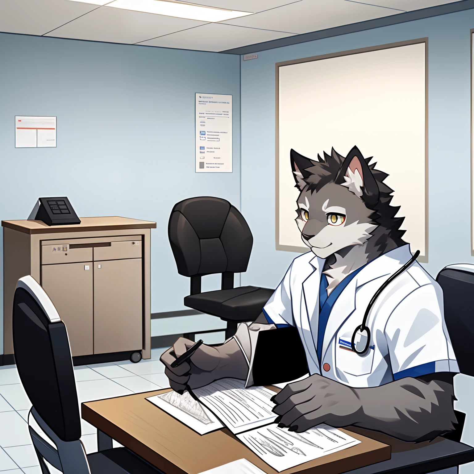 Pure white kitten,The male,Look at physiology at a hospital desk,Manteau blanc