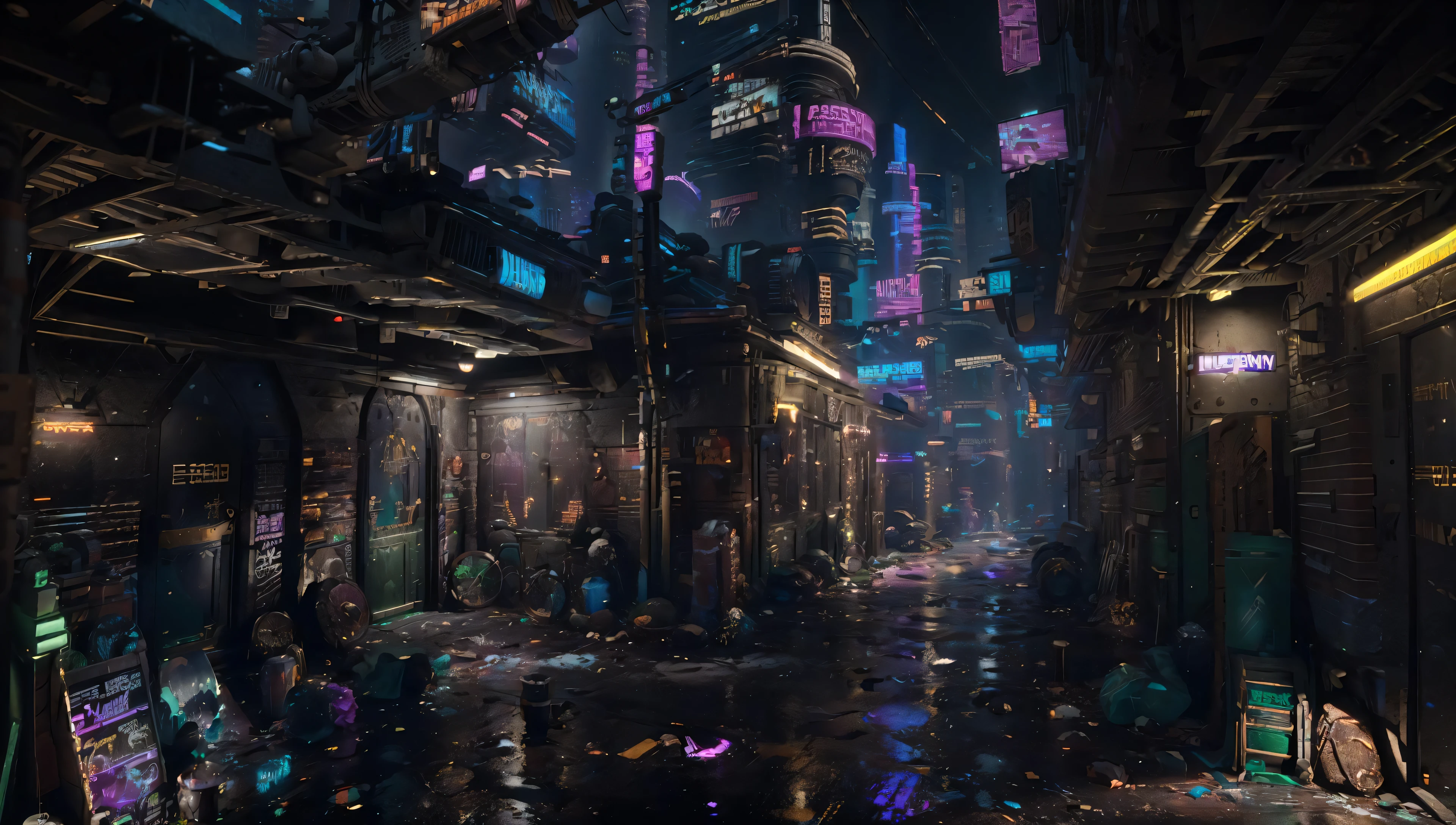 ((Best quality)), ((masterpiece)), (highly detailed:1.3), 3D,detailed street scene of a neon lit (cyberpunk:1.4) mega city, towering buildings,detailed shops,futuristic technology,HDR (High Dynamic Range),Ray Tracing,NVIDIA RTX,Super-Resolution,Unreal 5,Subsurface scattering,PBR Texturing,Post-processing,Anisotropic Filtering,Depth-of-field,Maximum clarity and sharpness,Multi-layered textures,Albedo and Specular maps,Surface shading,Accurate simulation of light-material interaction,Perfect proportions,Octane Render,Two-tone lighting,Low ISO,White balance,Rule of thirds,8K RAW,